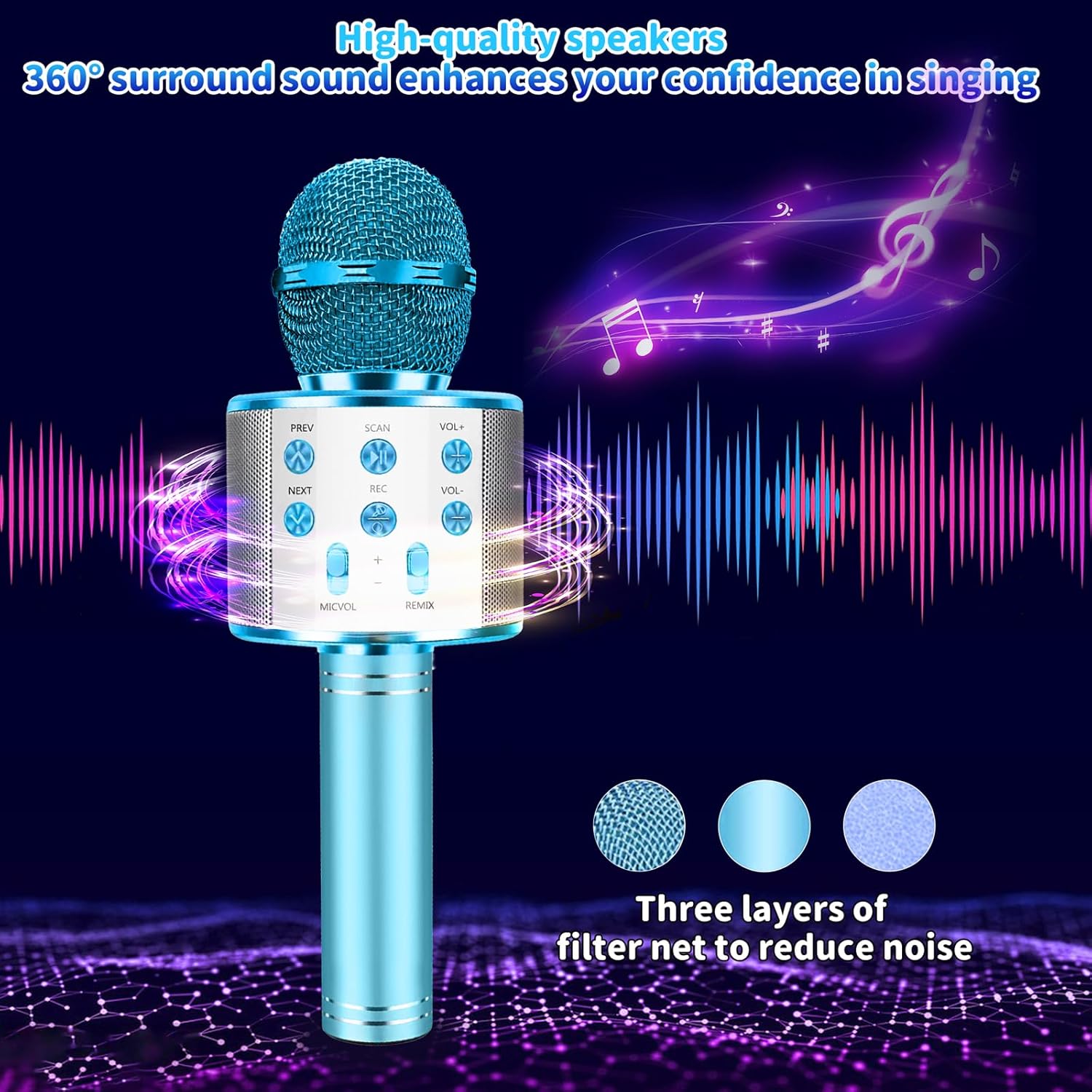 Justcool Micrófono de karaoke para niños, micrófono inalámbrico Bluetooth 5 en 1, micrófono de karaoke portátil de mano con altavoz, grabadora de