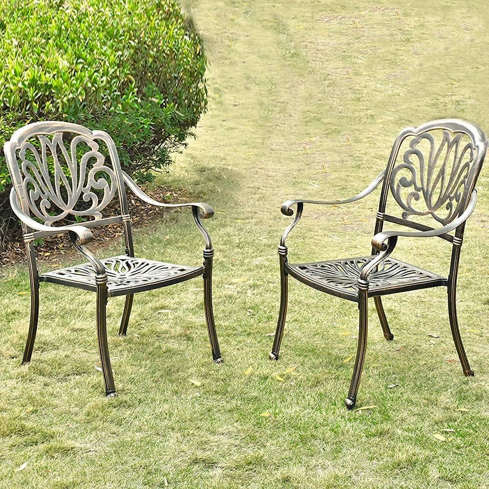 LEISU Silla de comedor de aluminio fundido de 2 piezas, sillas de bistró para el hogar, patio, jardín, terraza (2 sillas)