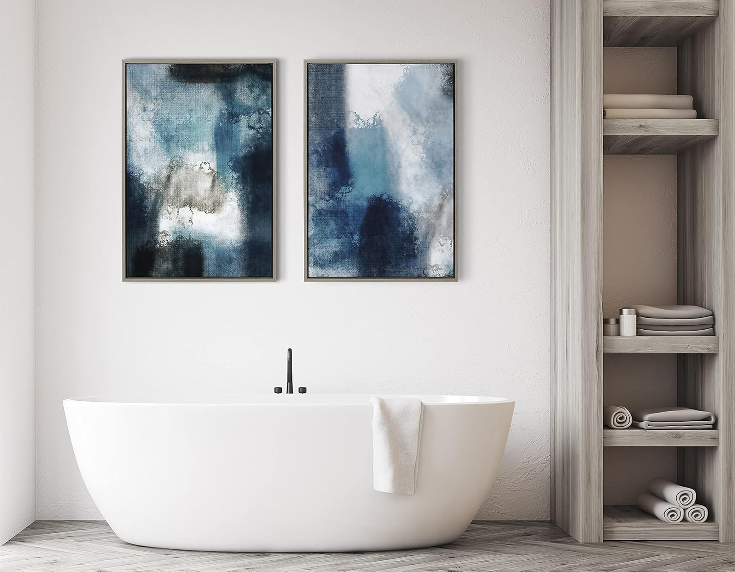 Kate and Laurel Sylvie Aqua Abstract 1 lienzo enmarcado para pared, diseño de Amy Lighthall, 23 x 33 pulgadas, gris, impresión artística decorativa