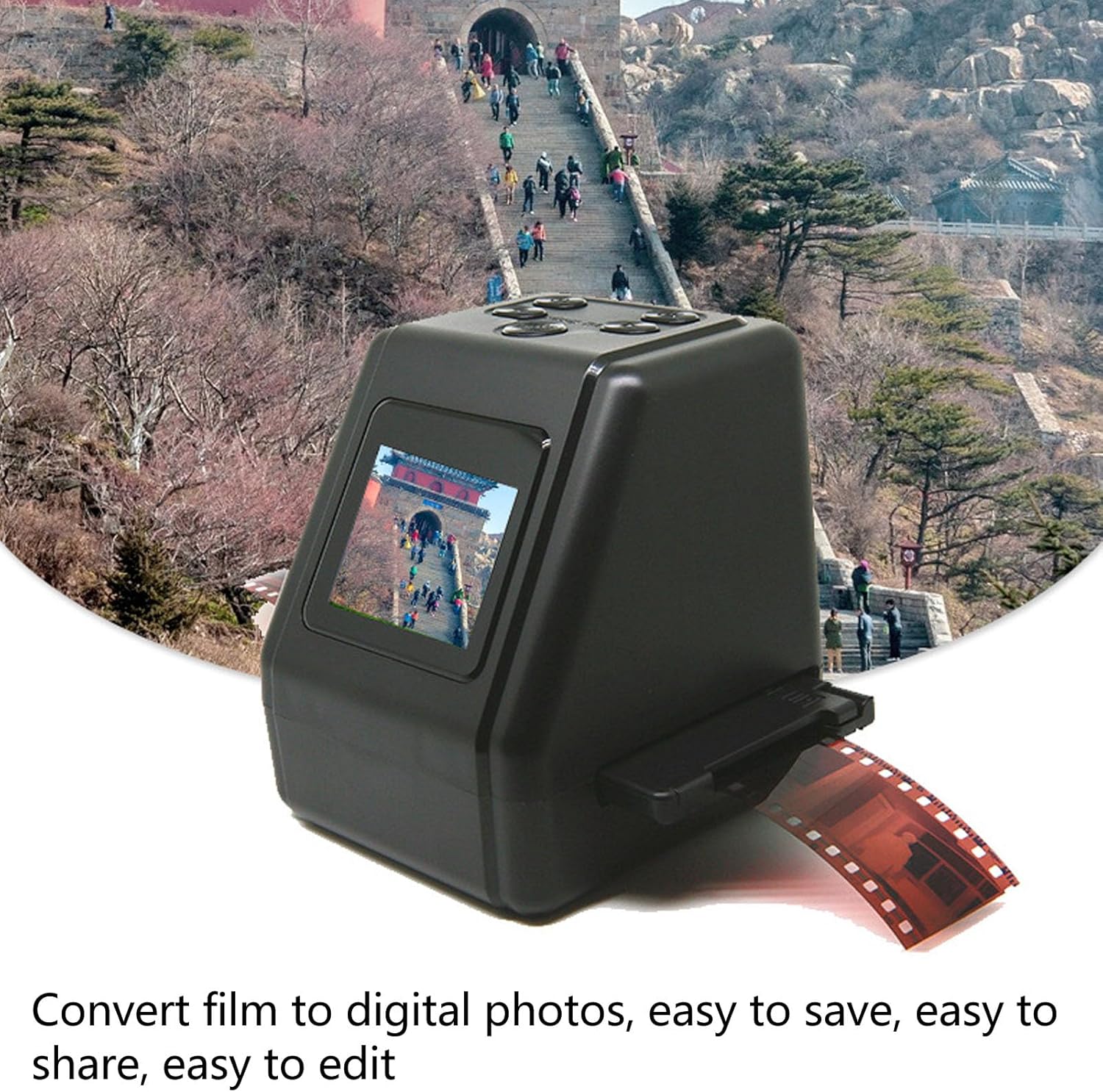 Escáner de película digital, convierte 135 126 110 diapositivas de 0.315 in a 12MP JPG, escaneo rápido, múltiples opciones de tamaño de película,