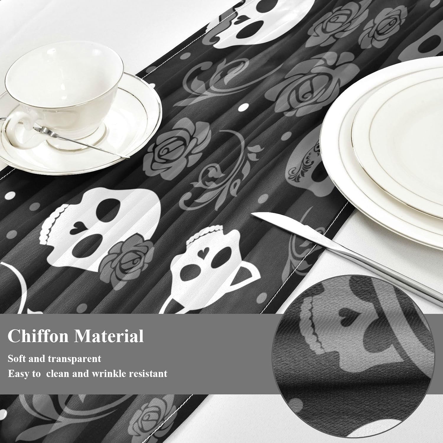 Stylish Skull Floral Table Runner Autumn Table Runner for Desk Decor Halloween Decor 120 Inches Long