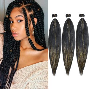 Extensiones de cabello trenzado preestirado de 26 pulgadas dentro de extensiones de cabello de oropel brillante, 3 paquetes de textura suave Yaki Extensiones de cabello trenzado preestirado de 26 pulgadas dentro de extensiones de cabello de oropel brillante, 3 paquetes de textura suave Yaki