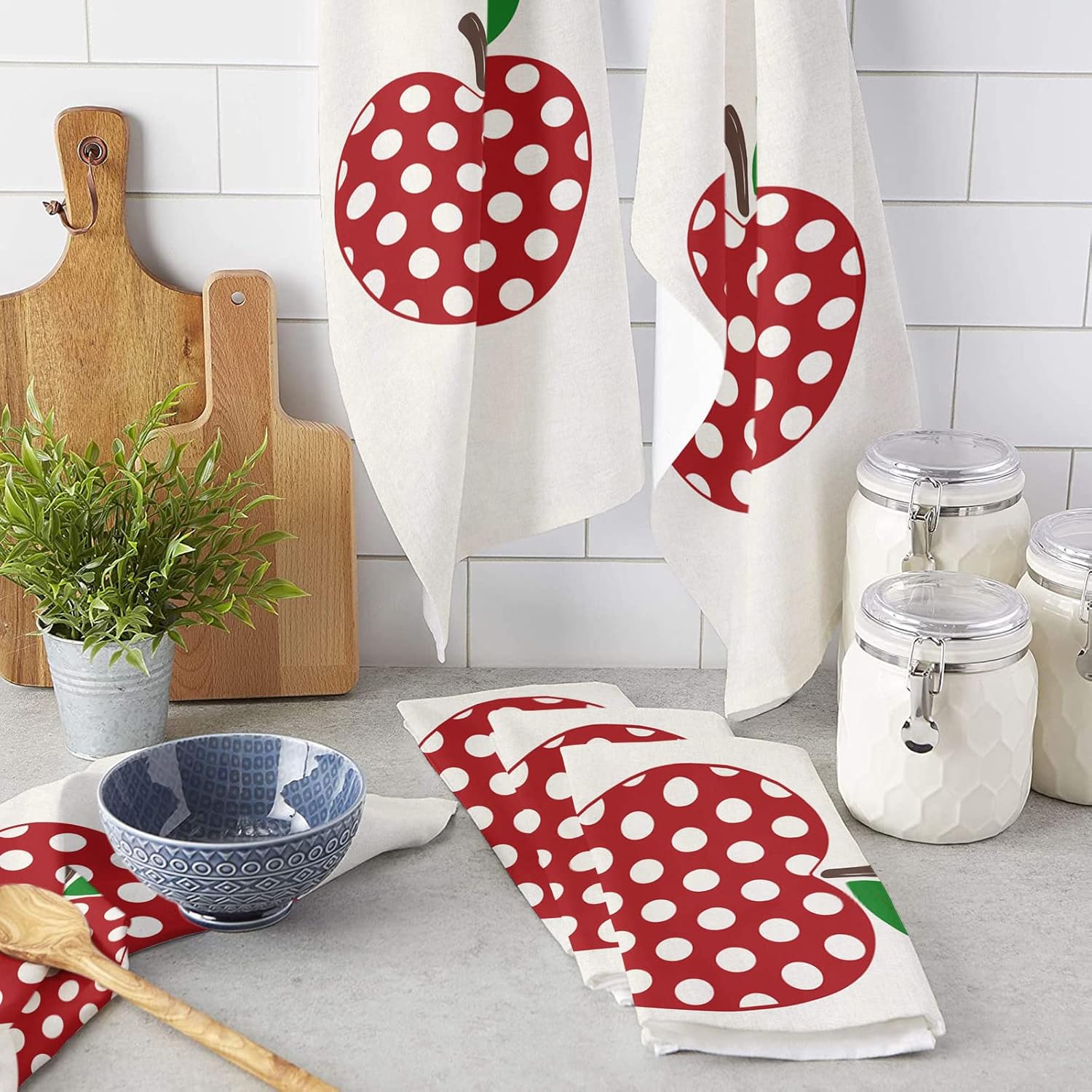 Wave Points – Toalla de cocina absorbente con manzanas rojas, paquete de 3, toallas de mano suaves y reutilizables, toallas de mano suaves y
