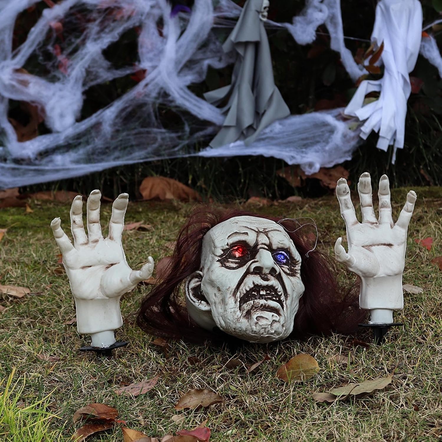 Rvikurc Estacas de zombi aterradoras con luces espeluznantes para Halloween, decoración al aire libre para césped, patio, jardín, patio, decoración