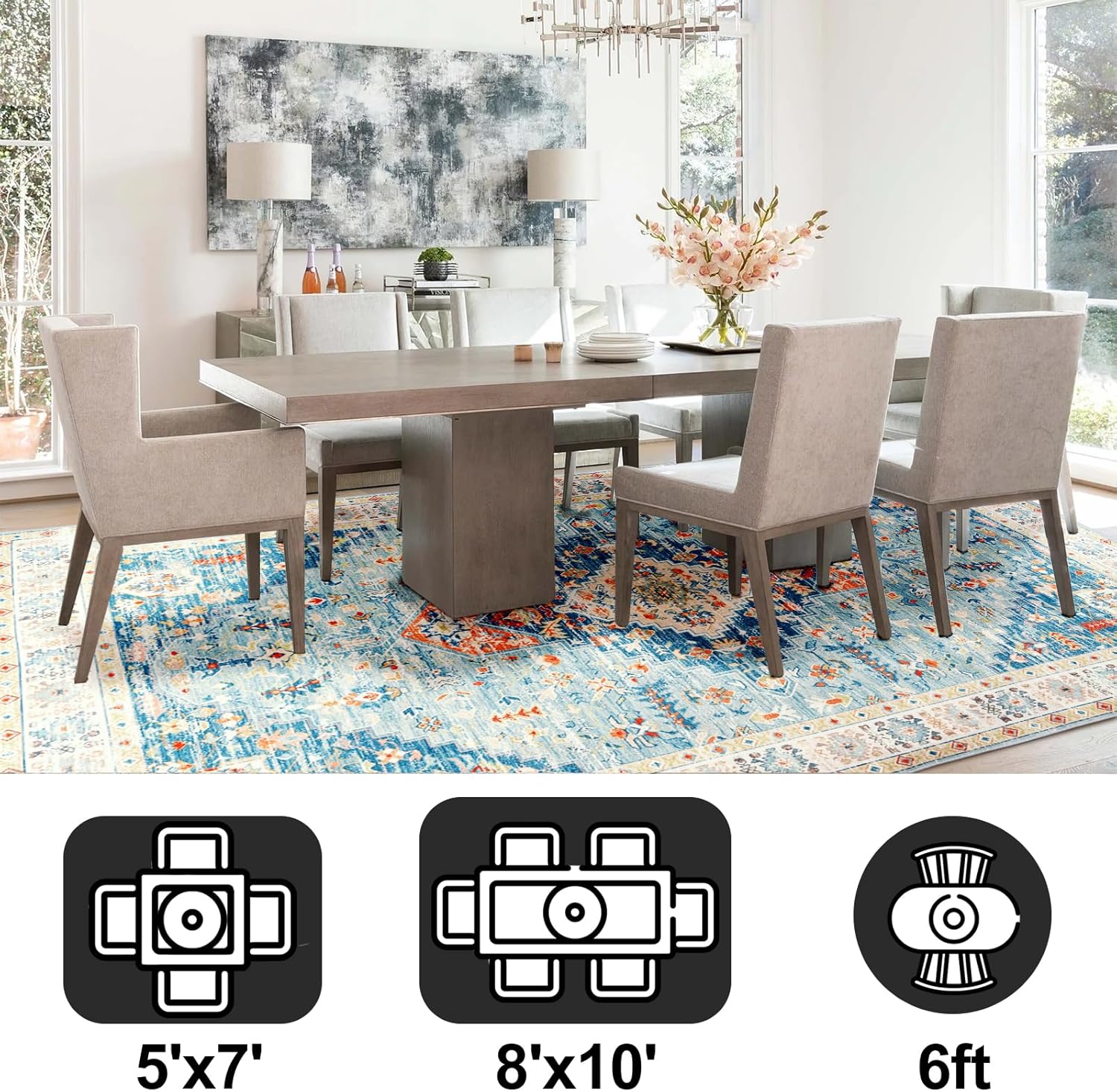 Area Rugs – Alfombra vintage de 8 x 10 pies, lavable a máquina, estilo bohemio, envejecida, para sala de estar, dormitorio, interior,