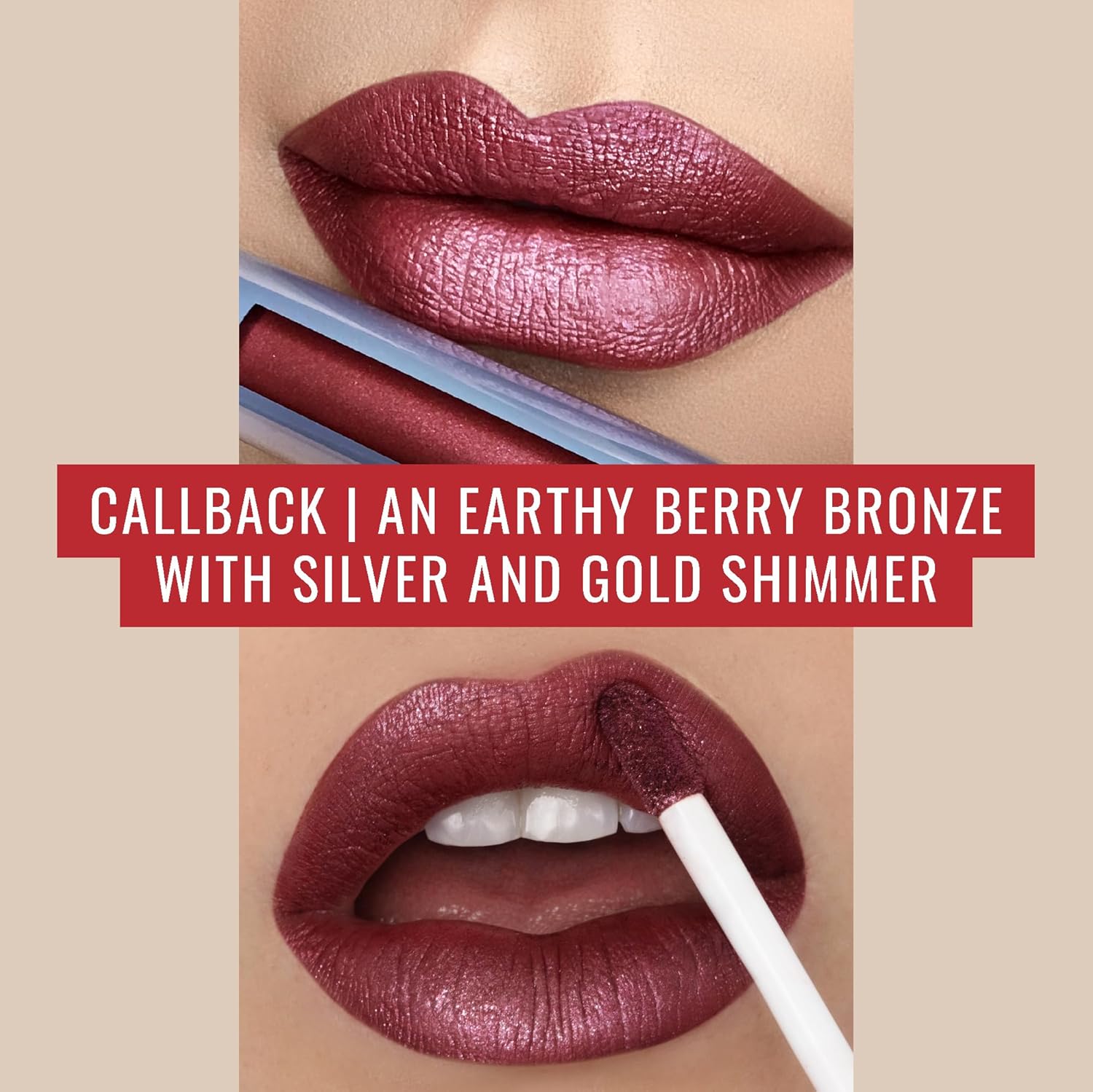 Runway Rogue Pearl Glam Shimmer – Lápiz labial líquido, color de labios bronce baya, de larga duración, con brillo plateado y dorado, devolución de