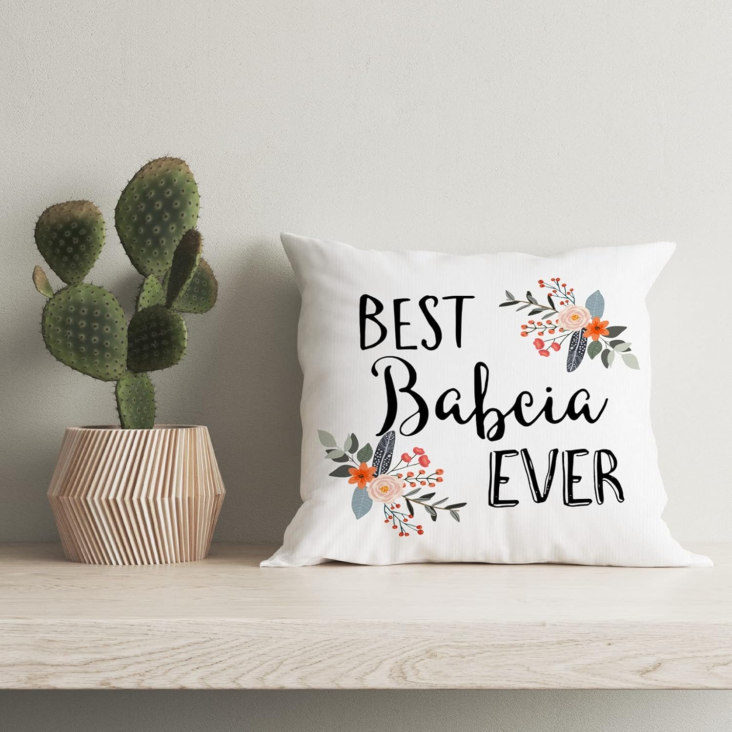 Best Babcia Ever – Funda de almohada decorativa, acuarela bohemia floral Babcia Día de la Madre para sofá, dormitorio, decoración del hogar, 18 x 18