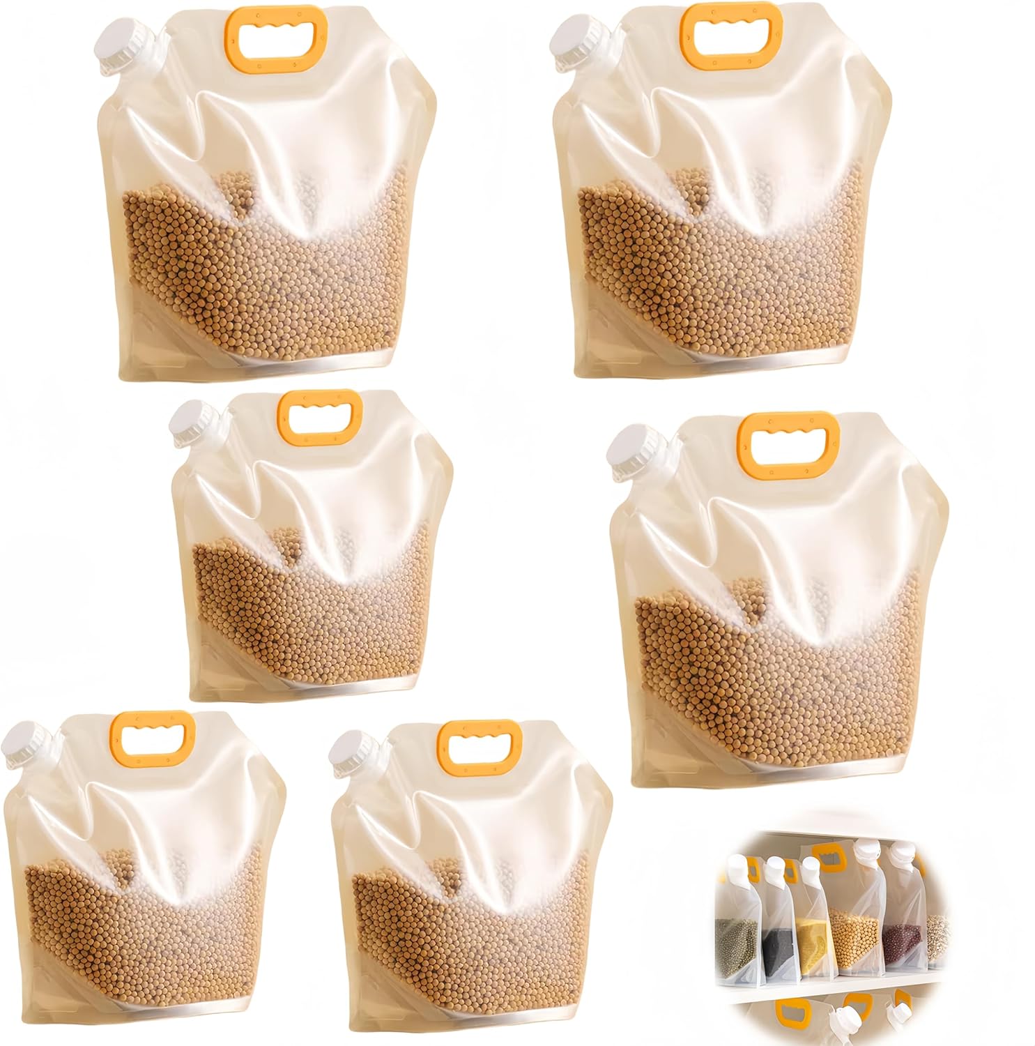 6 bolsas de almacenamiento de alimentos, bolsa sellada a prueba de humedad de granos, bolsas de alimentos grandes reutilizables con asa y tapa, sin