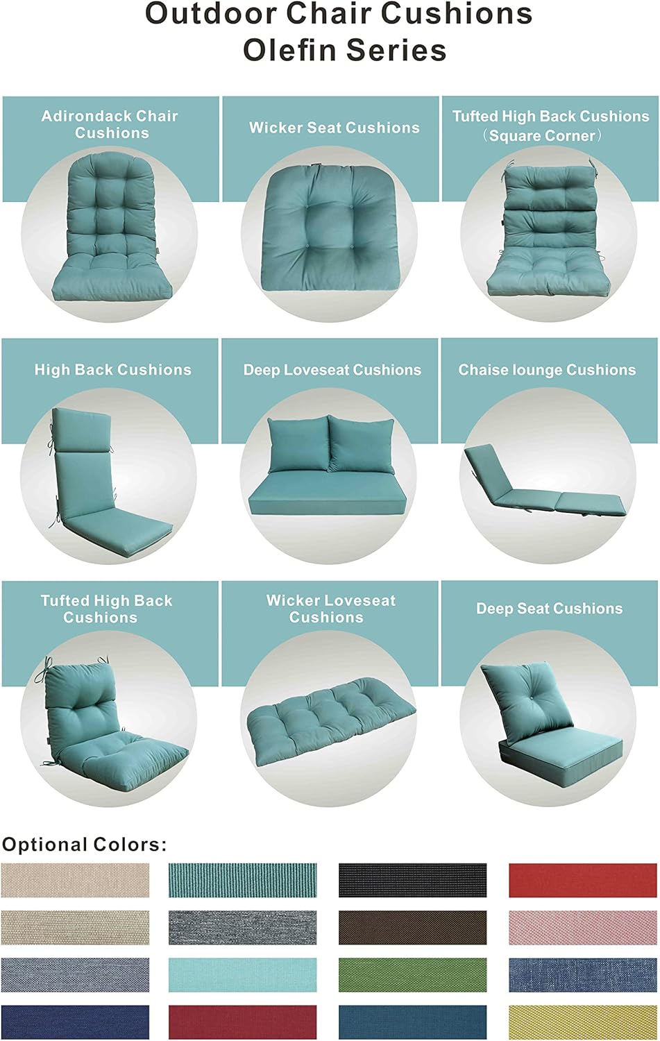 BOSSIMA Cojín acolchado para silla de respaldo alto para interiores y exteriores, cojines de asiento de patio, color azul lago