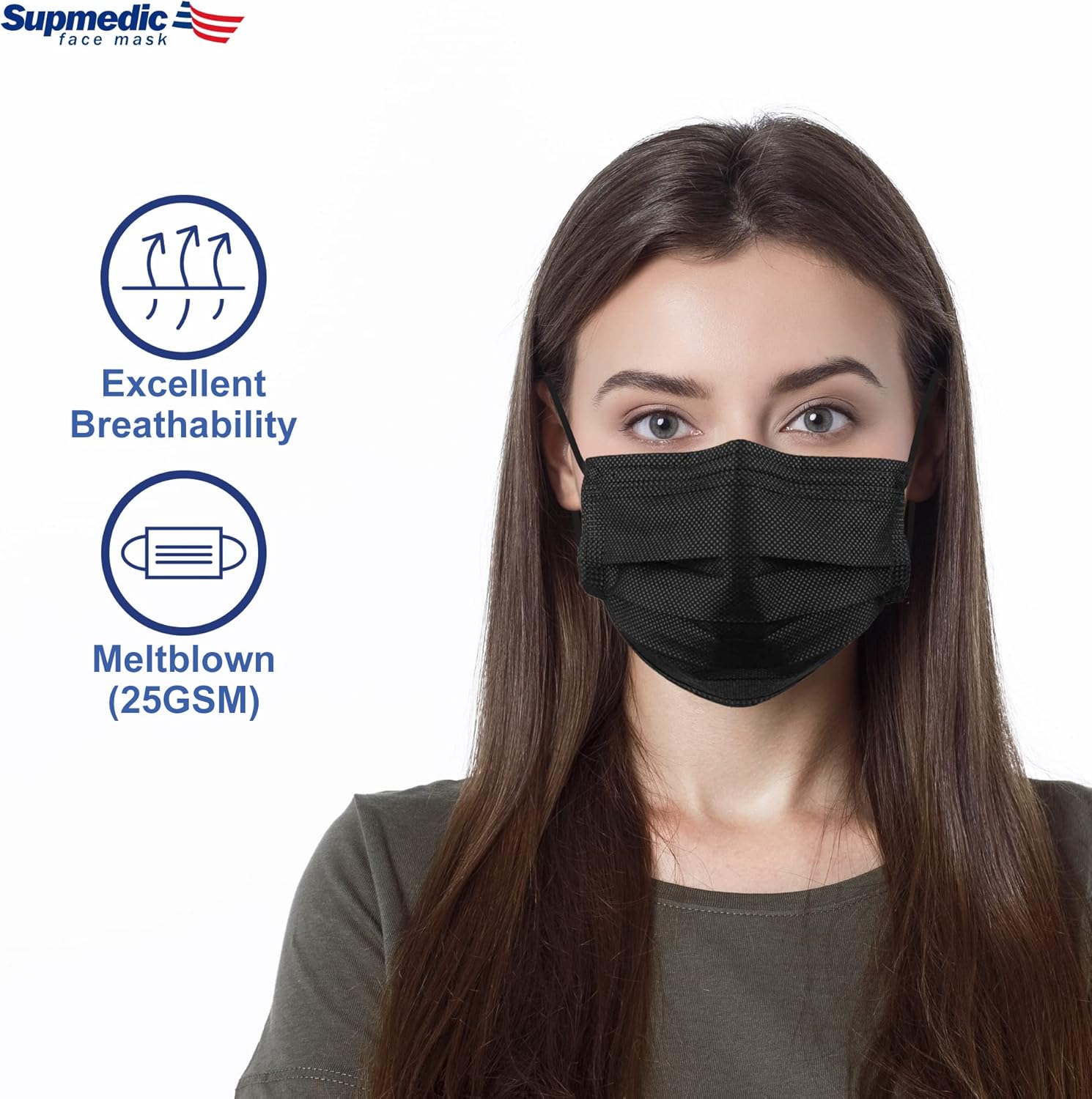 Cubrebocas desechables de 4 capas, transpirables, color negro, 50 unidades, 100 unidades (negro)