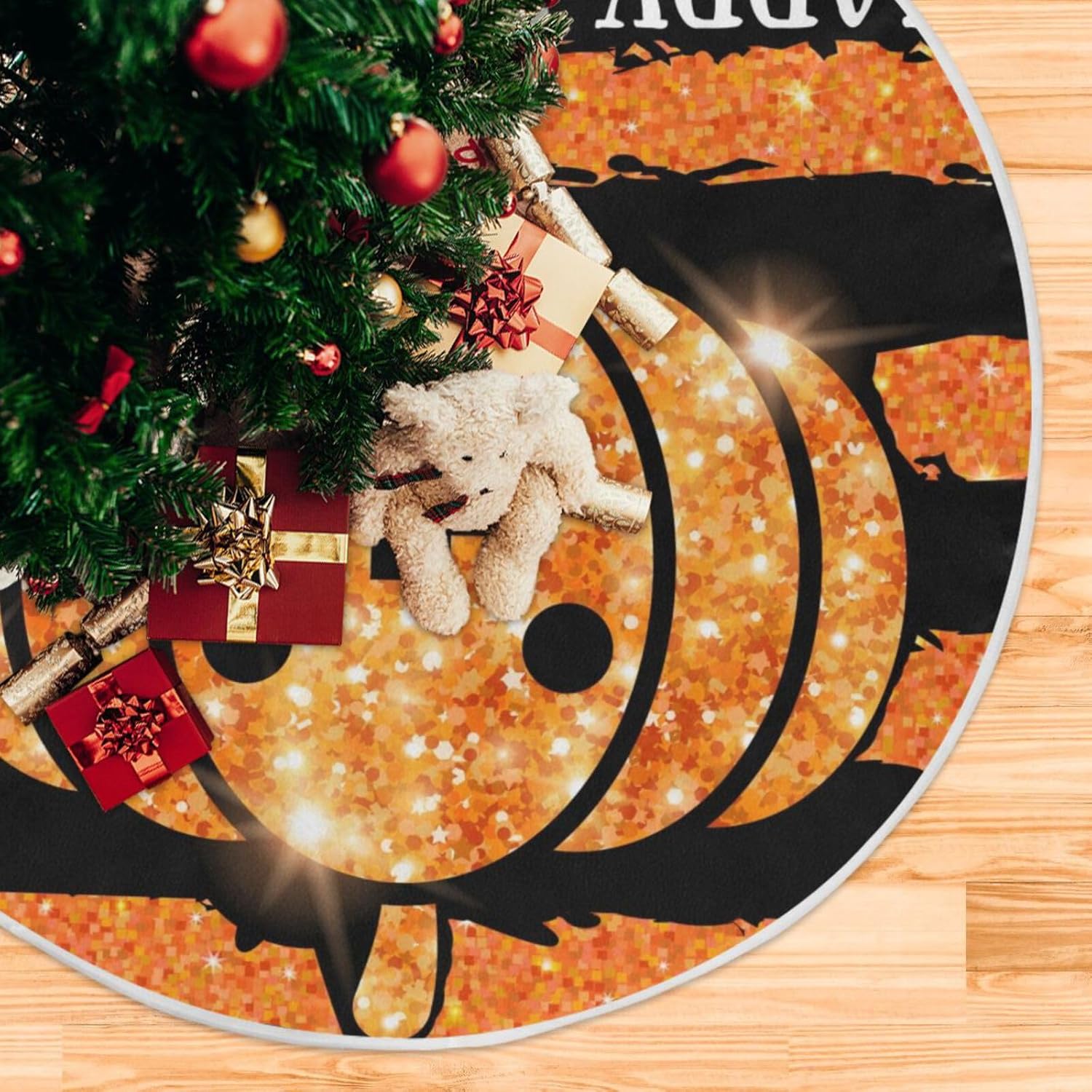 Glitter Pumpkin Striped Treeskirt, Christmas Decoration, 47.2 in Washable Tree Skirt, Fall Decor