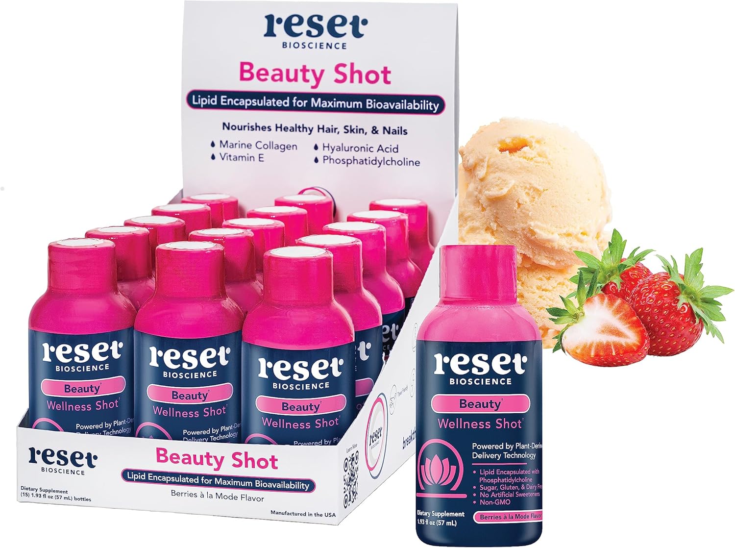 Beauty Wellness Shot – Colágeno marino líquido, ácido hialurónico, vitamina E, suplementos que aumentan el colágeno para mujeres, sin azúcar, sin