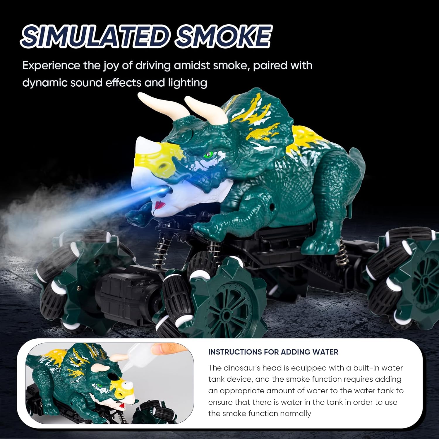 Auto de dinosaurio a control remoto, auto de control de gestos para niños, camiones RC controlados a mano con luz, sonido y aerosol de agua, camión