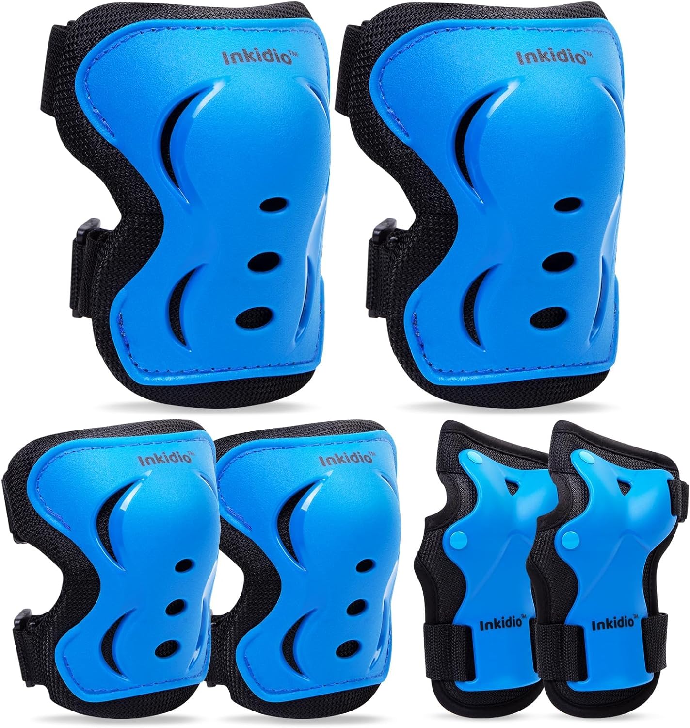 Inkidio Rodilleras para niños, conjunto de equipo de protección con rodilleras, coderas y muñequeras, ideal para niñas, niños, patinaje, patineta,