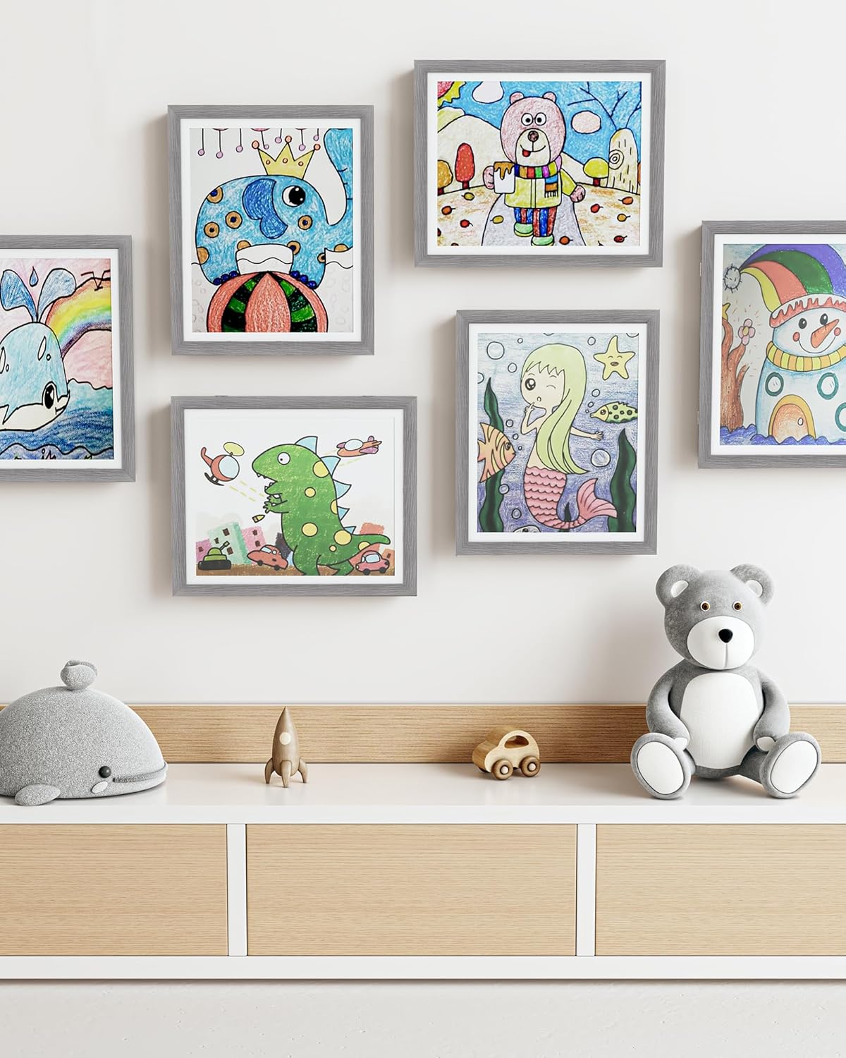 BAIJIALI Paquete de 2 marcos de arte grises para niños, marcos de arte para niños, exhibición intercambiable de 8.5 x 11 pulgadas con paspartú o de