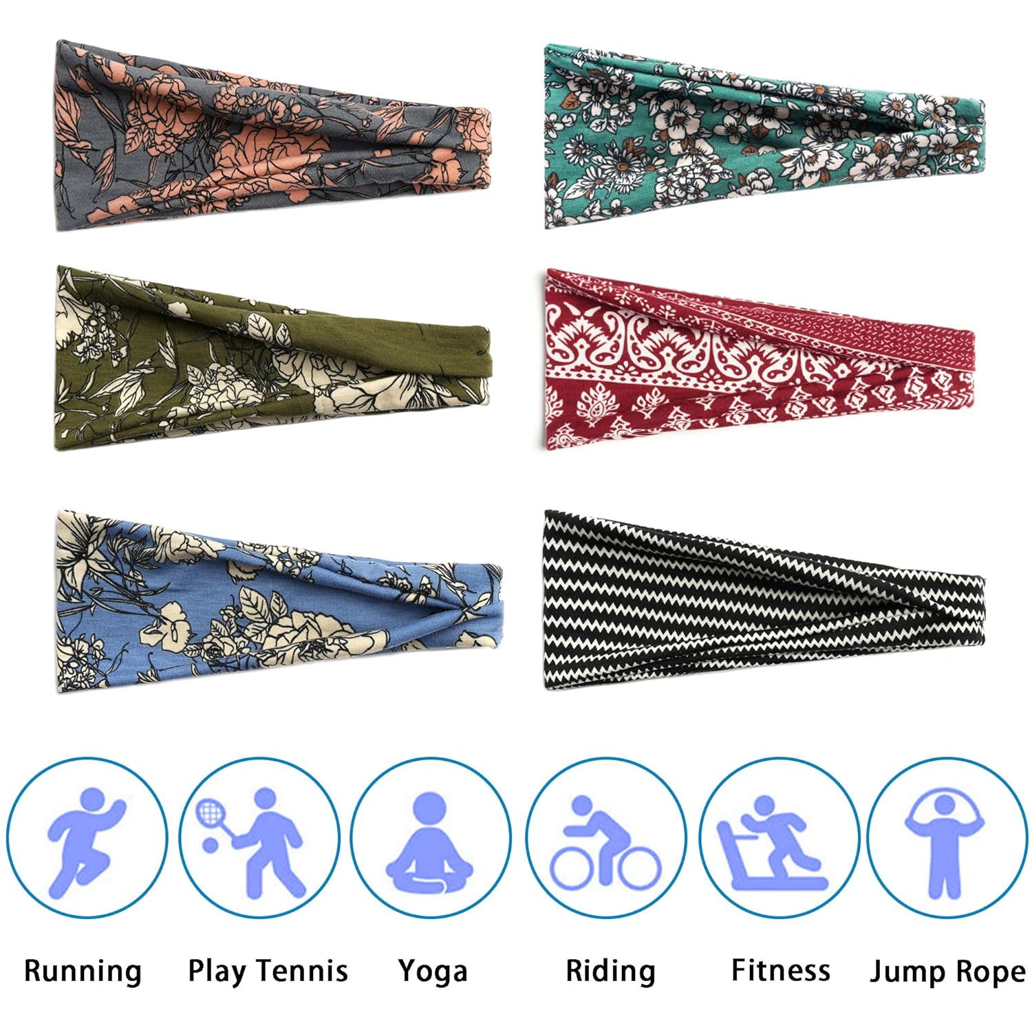 Diademas bohemias a la moda, bandas antideslizantes para el cabello, con estampado floral, turbante, de tela suave, bandas para el sudor, yoga,