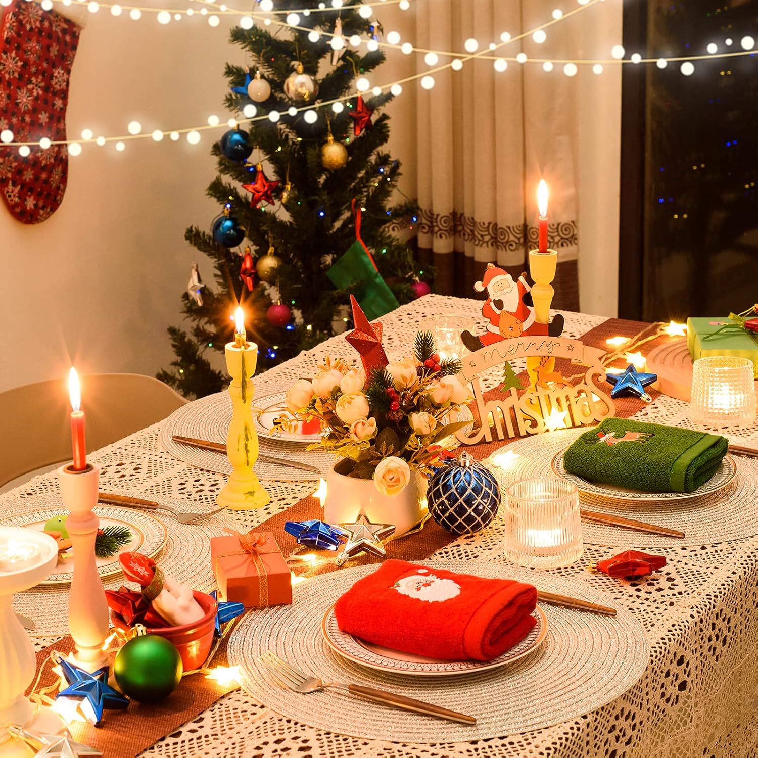 FunWheat Juego de 6 manteles individuales redondos trenzados para mesas de comedor, tejidos, lavables, antideslizantes, para decoración de Navidad e