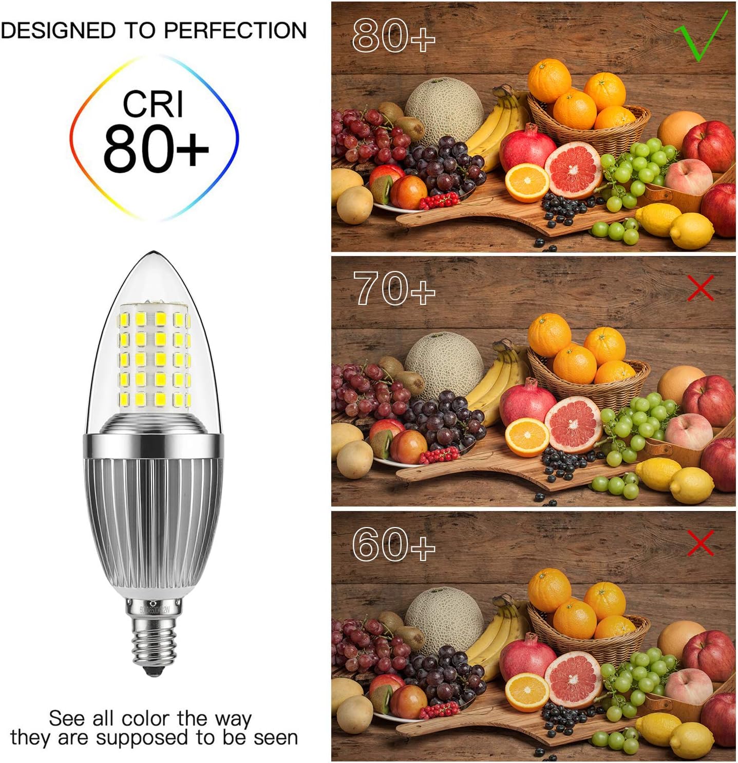 Bombilla LED para candelabro, no regulable, equivalente a 100 vatios, bombillas LED de vela de 12 W, luz blanca diurna 6000 K, 120 V, 1200 lúmenes,