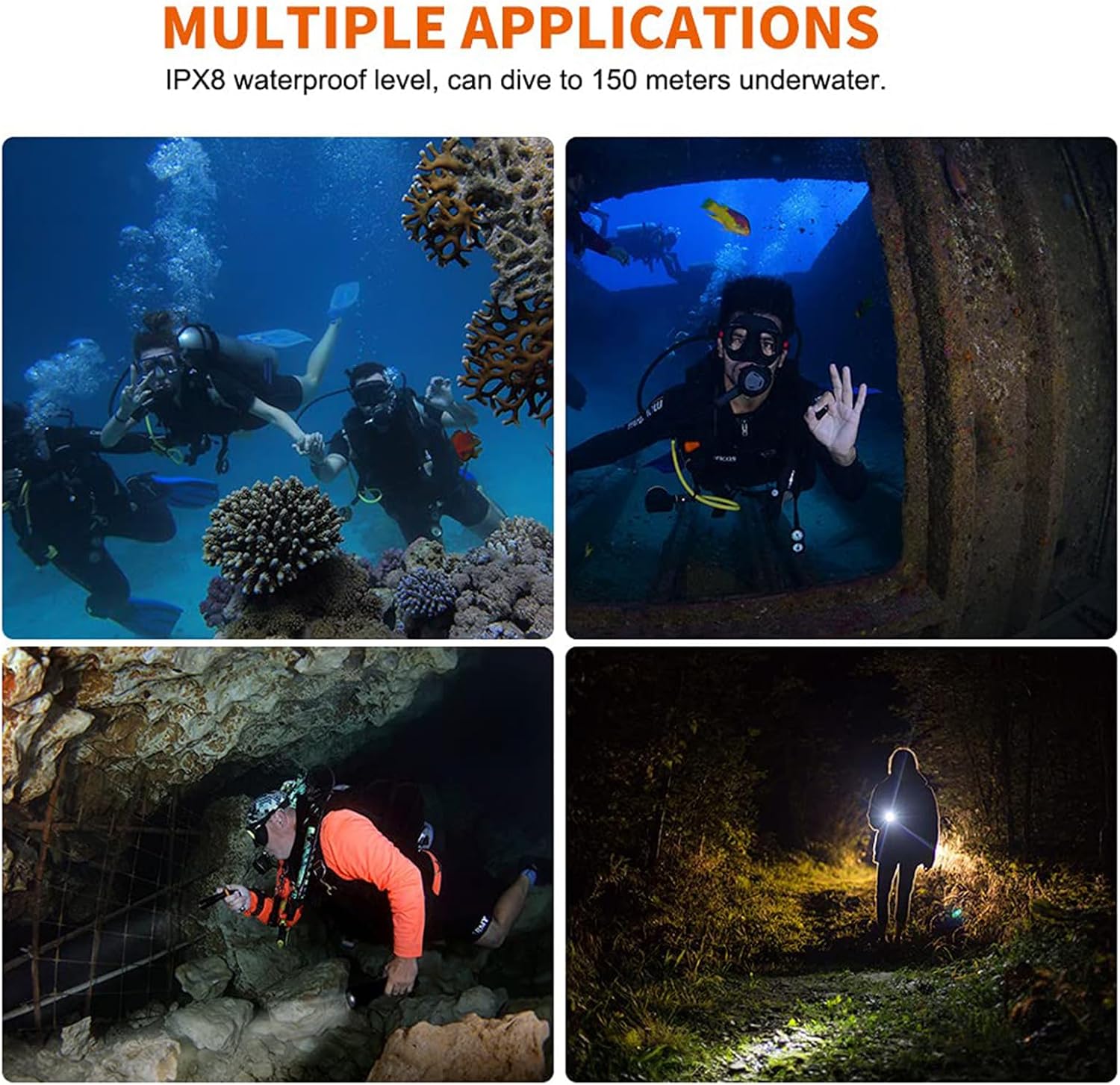ORCATORCH D700 1700 lúmenes buceo luz antorcha mecánica cabeza giro encendidoapagado linterna sumergible submarina profesional, IP68 impermeable,