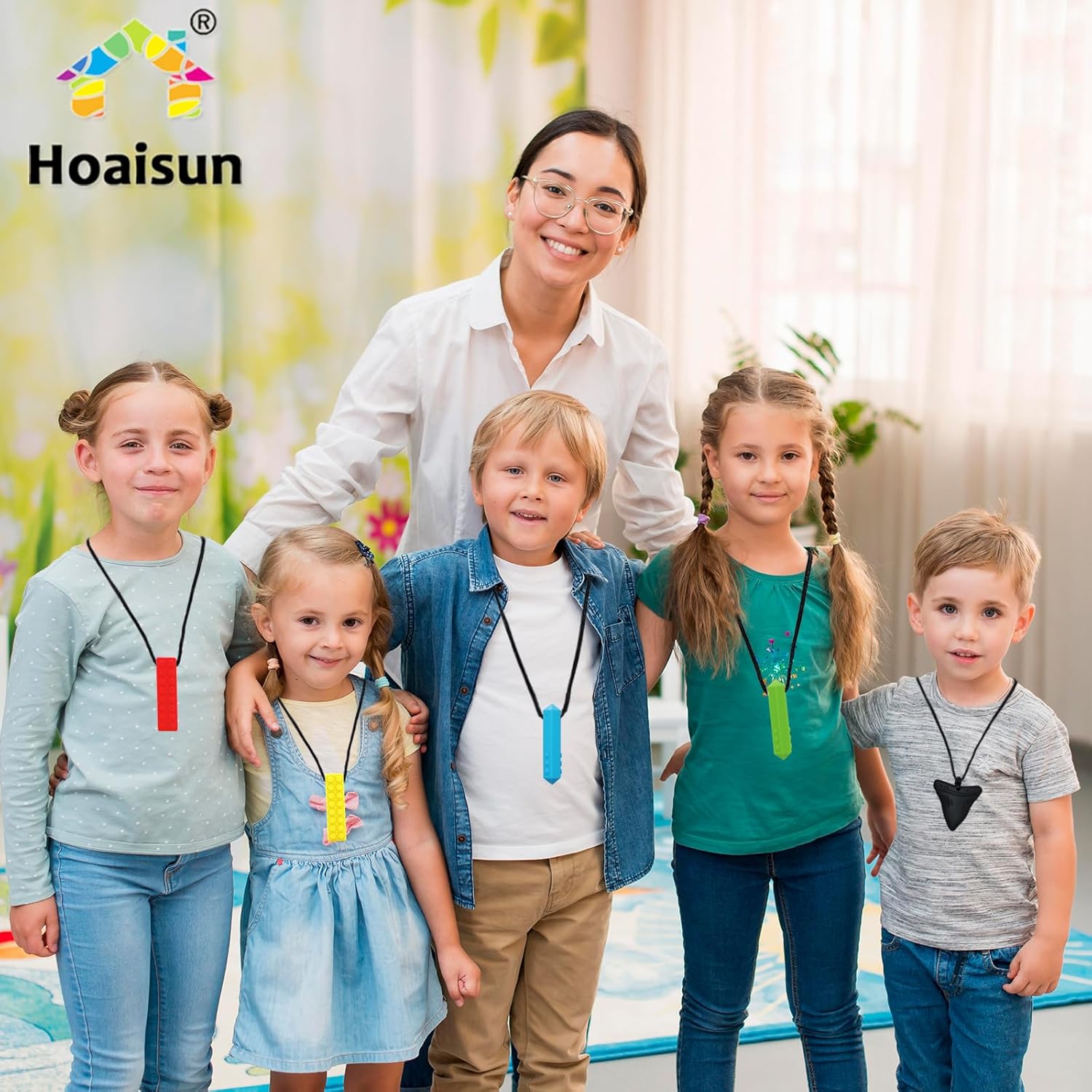 Collares masticables para niños sensoriales, paquete de 6 collares masticables para niños y niñas sensoriales con autismo, TDAH, SPD, masticación,