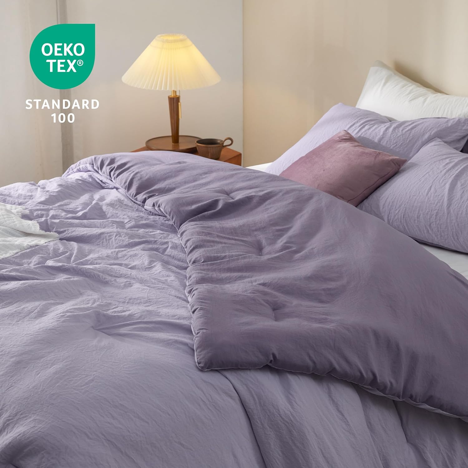 Bedsure Juego de edredón de cama tamaño Queen, edredón reversible morado prelavado para todas las estaciones, juego de cama cálido y suave, 1