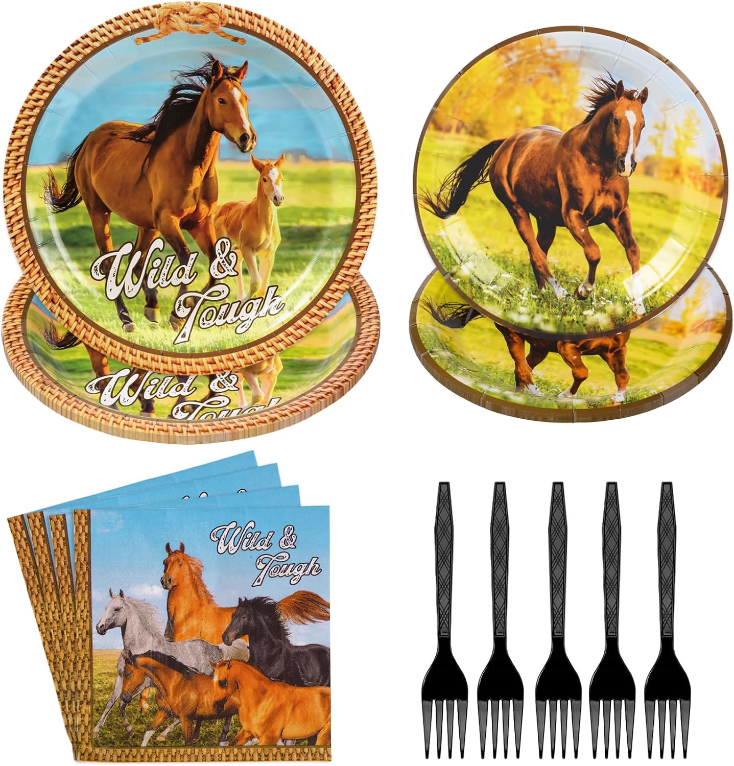 96 piezas de suministros para fiestas de caballos, platos de caballo, vajilla de caballo, incluye platos de papel de caballo, servilletas,