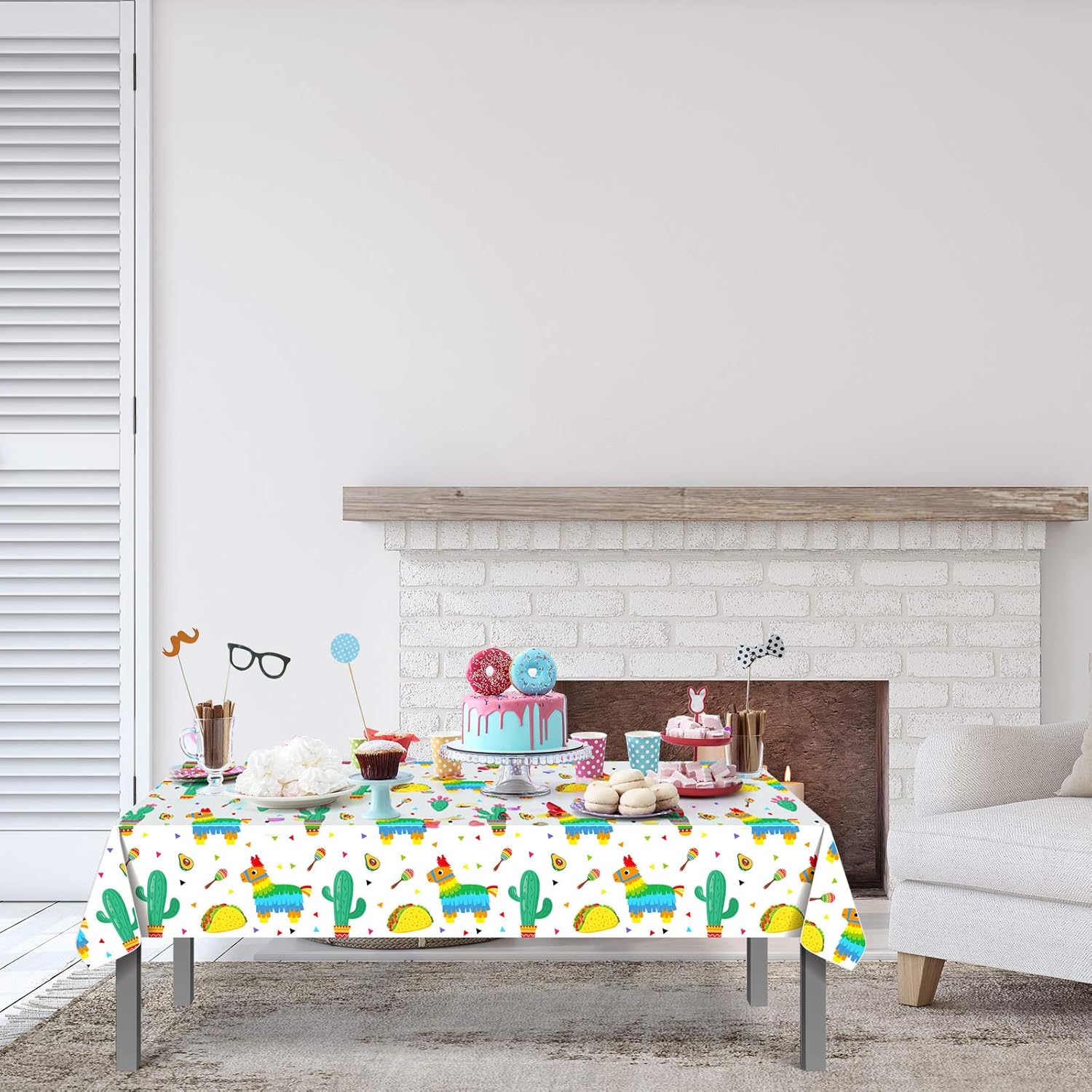 3 manteles de decoración de mesa del Cinco de Mayo, suministros para fiesta de cumpleaños mexicana, accesorios de regalo, cactus y tacos de plástico