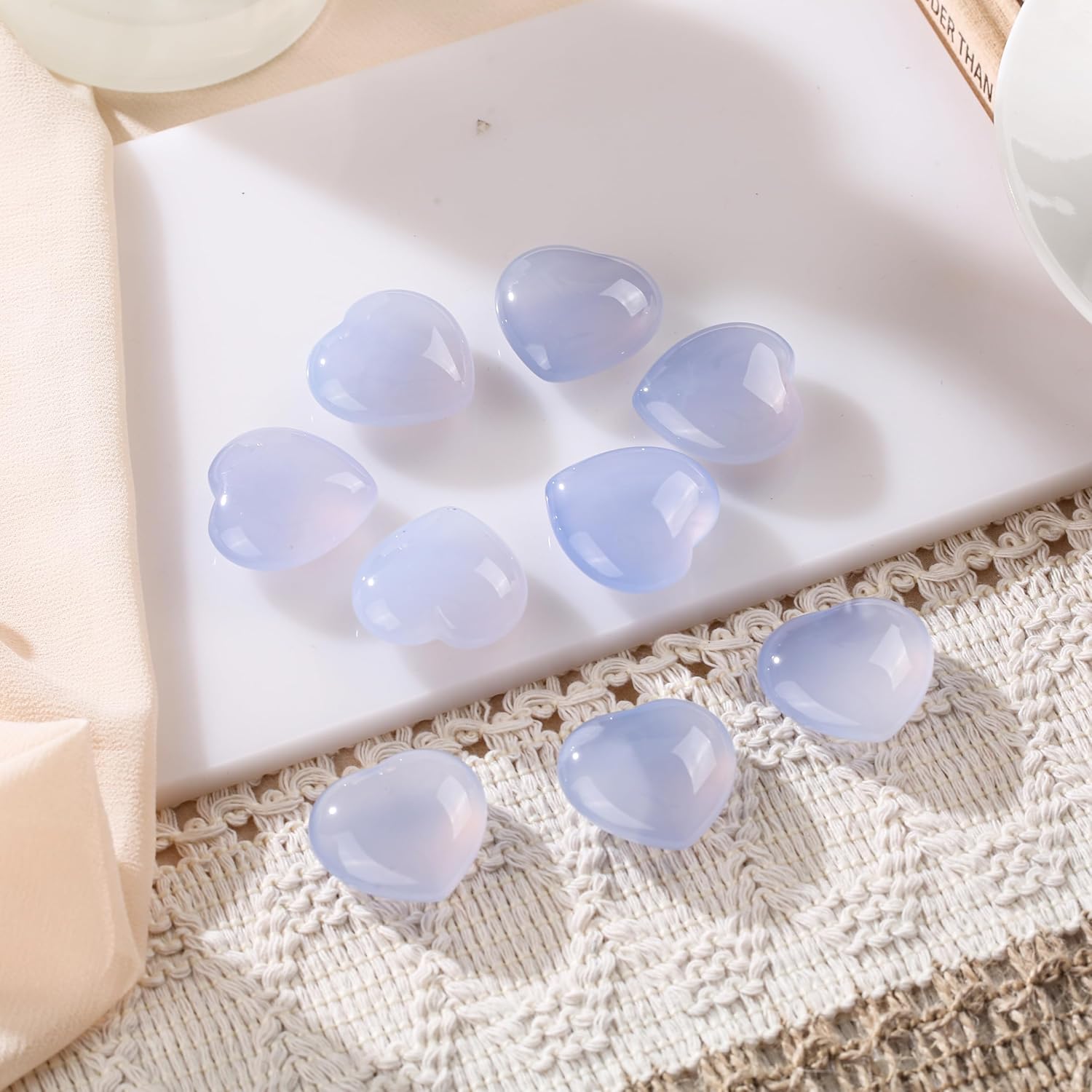 2 piedras de corazón grandes de 1.181 in, calcedonia azul en forma de corazón, cristales curativos pulidos de jade azul real, reiki, equilibrio