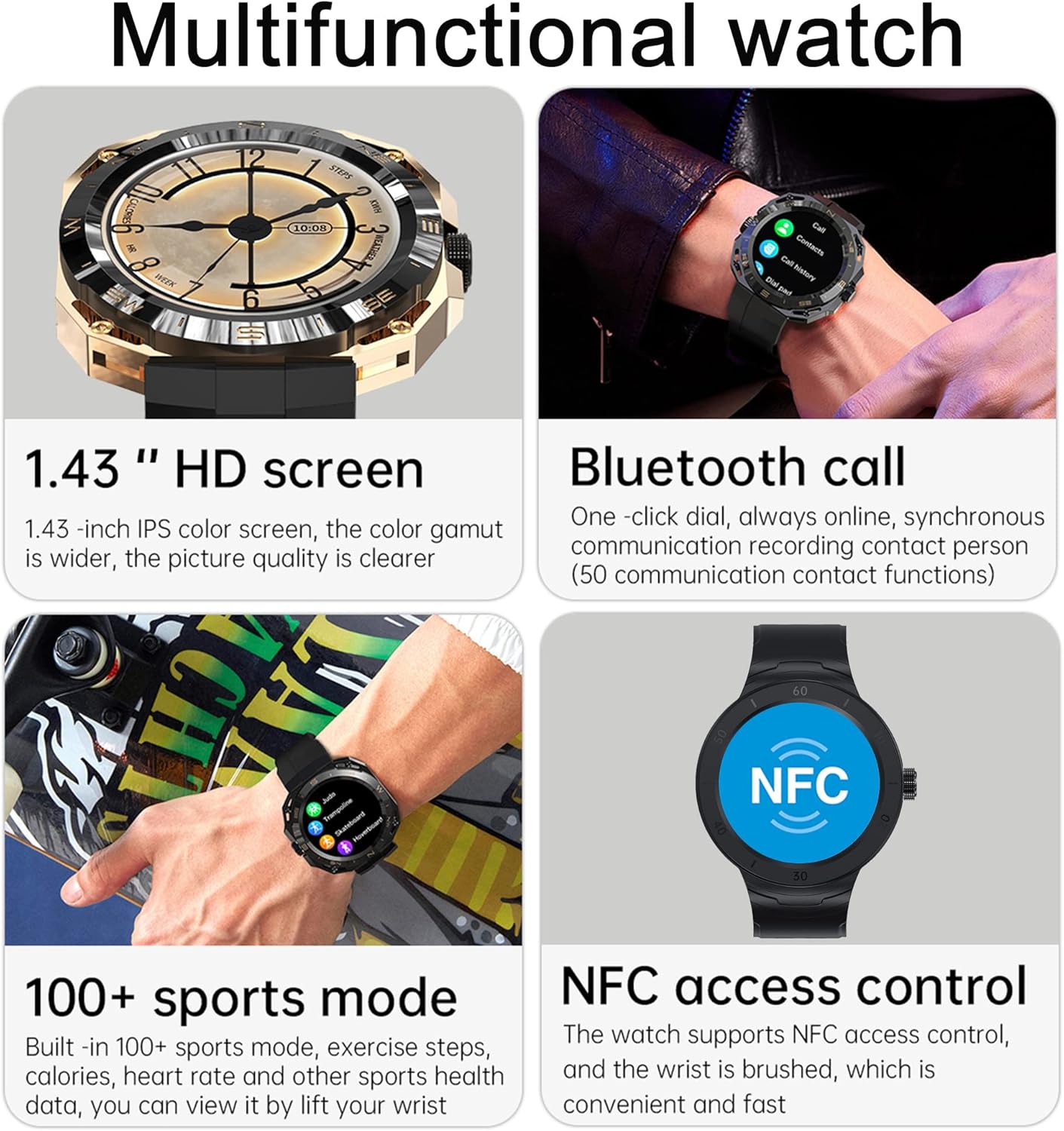 Reloj inteligente para hombres y mujeres (respuestahacer llamadas), rastreador de actividad física con monitor de frecuencia cardíaca, monitor de