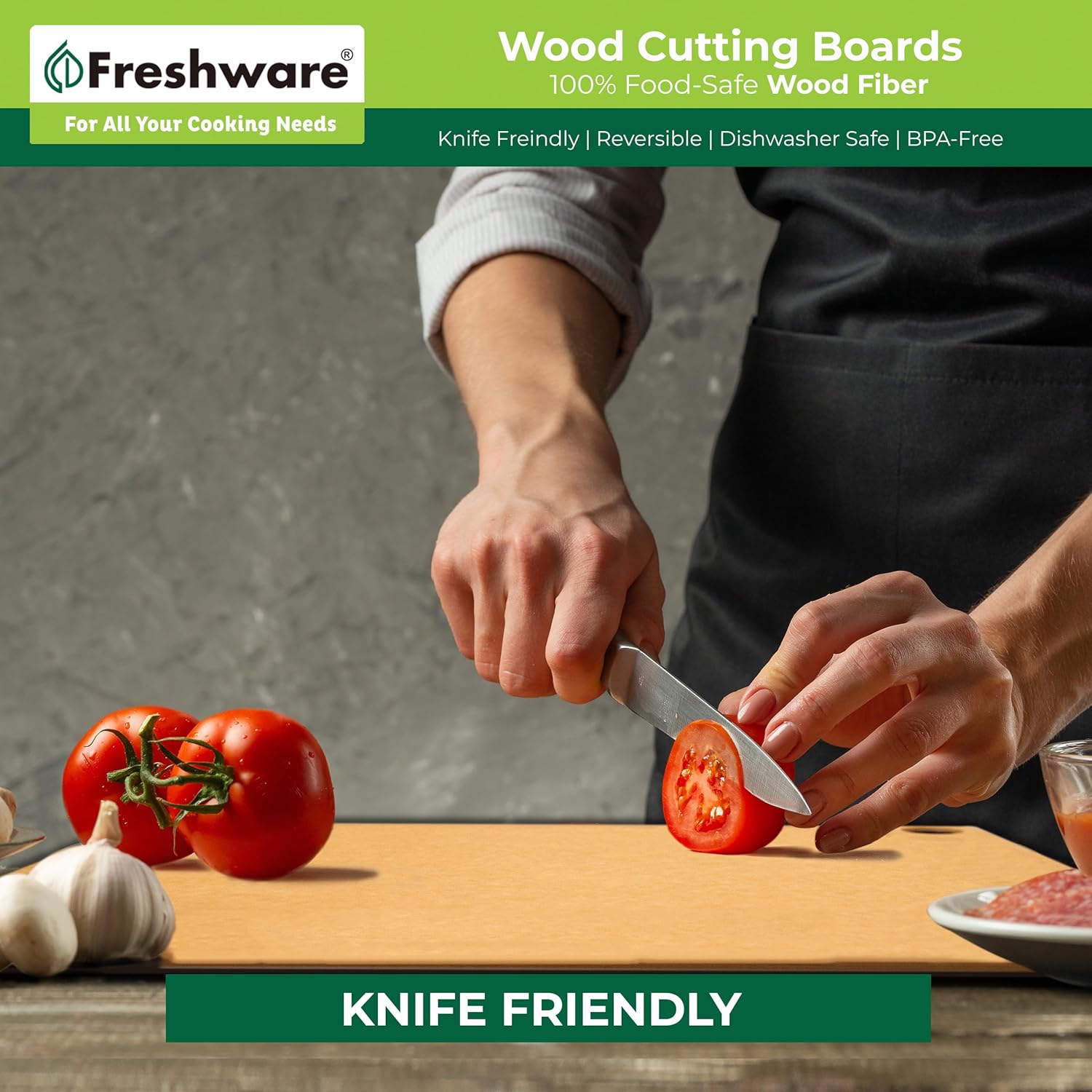 Tablas de cortar de madera para cocina, aptas para lavavajillas, tabla de cortar de madera, fibra de madera de primera calidad, no porosa,