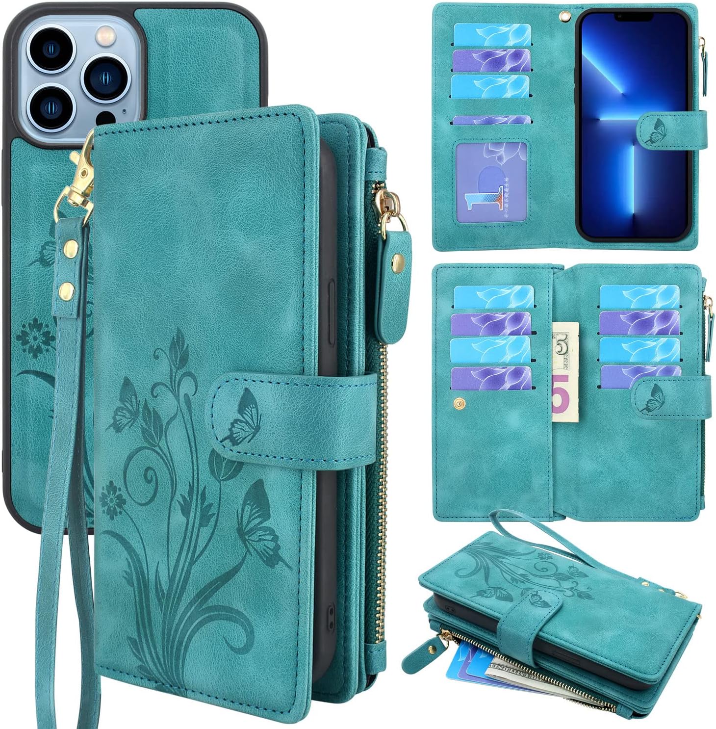 Lacass Funda compatible con iPhone 13 Pro Max de 6.7 pulgadas 2021 ranuras para tarjetas Soporte para dinero en efectivo para tarjetas de