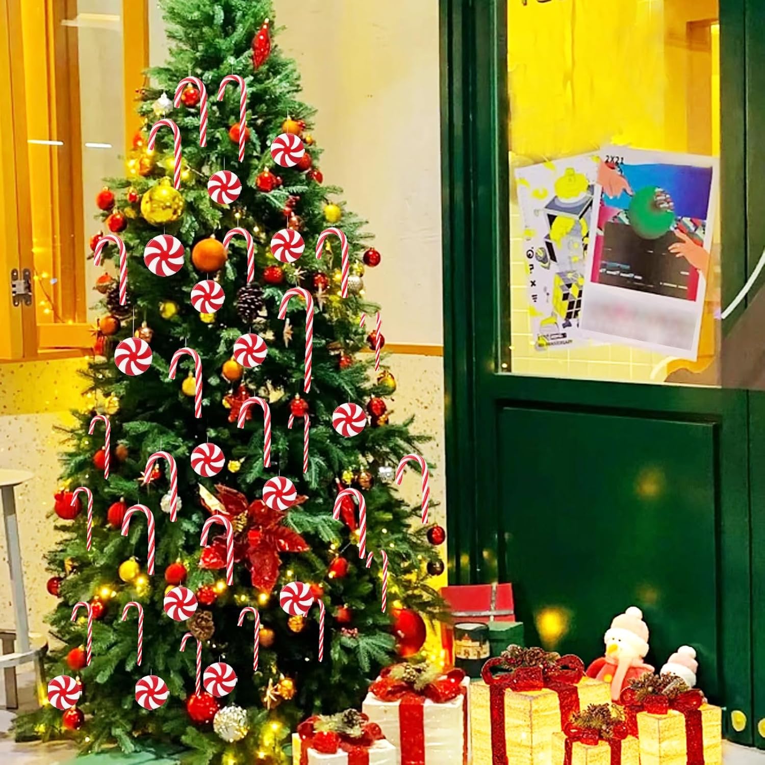 48 adornos de bastón de caramelo, adornos colgantes de Navidad, decoraciones de árbol de Navidad, adornos de plástico para muletas trenzadas para