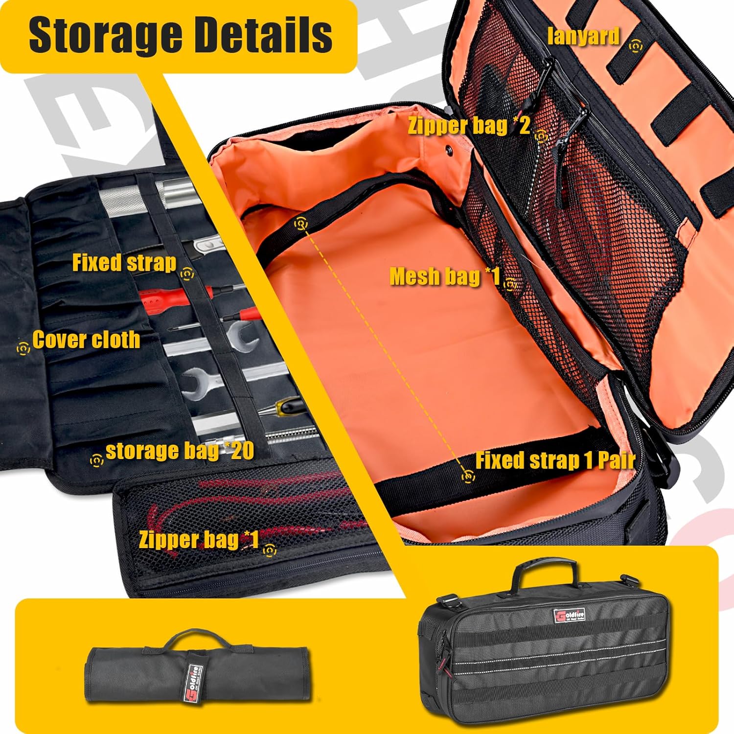 Bolsa enrollable de herramientas de 20 pulgadas, organizador grande de herramientas 2 en 1 con impermeable, resistente al agua, kit de herramientas