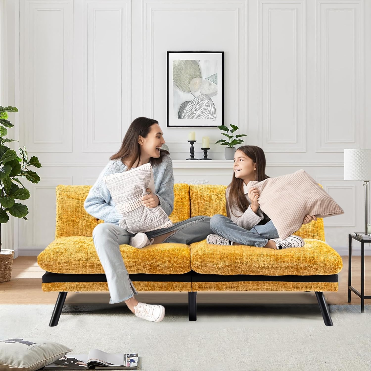 Sofá cama futón, sofá cama convertible de espuma viscoelástica, sofá biplaza pequeño con respaldo dividido para sala de estar, moderno asiento de