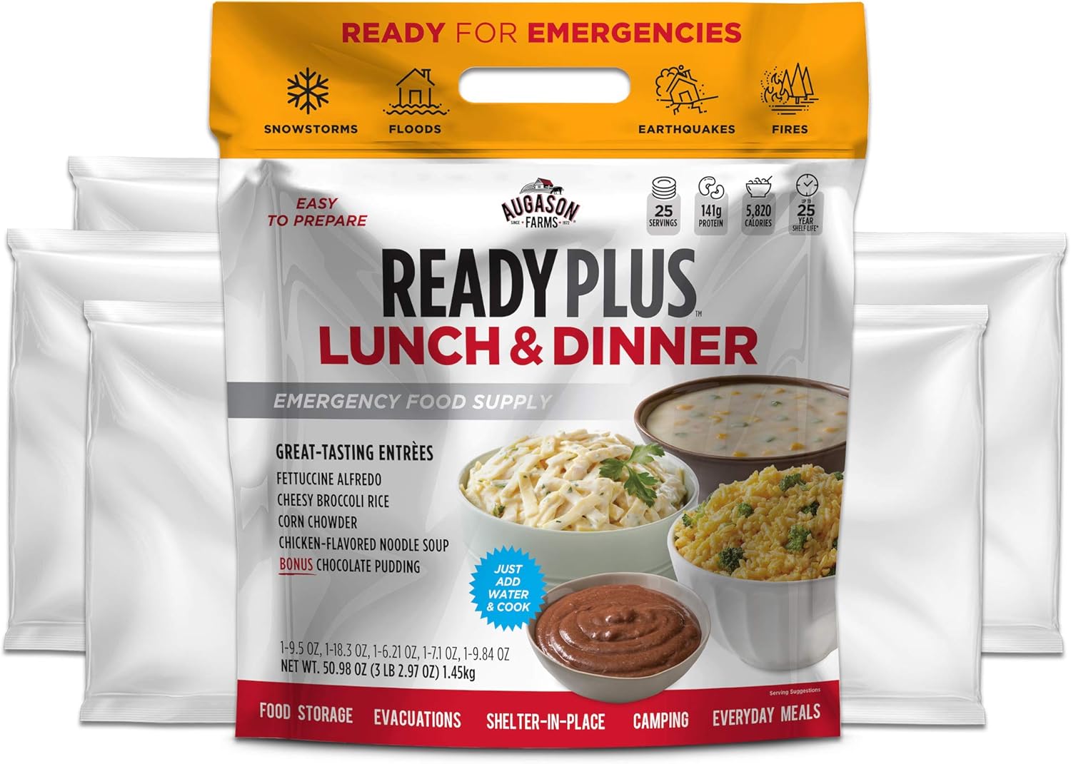 Augason Farms READY PLUS Suministro de alimentos de emergencia para almuerzo y cena  Vida útil de 25 años