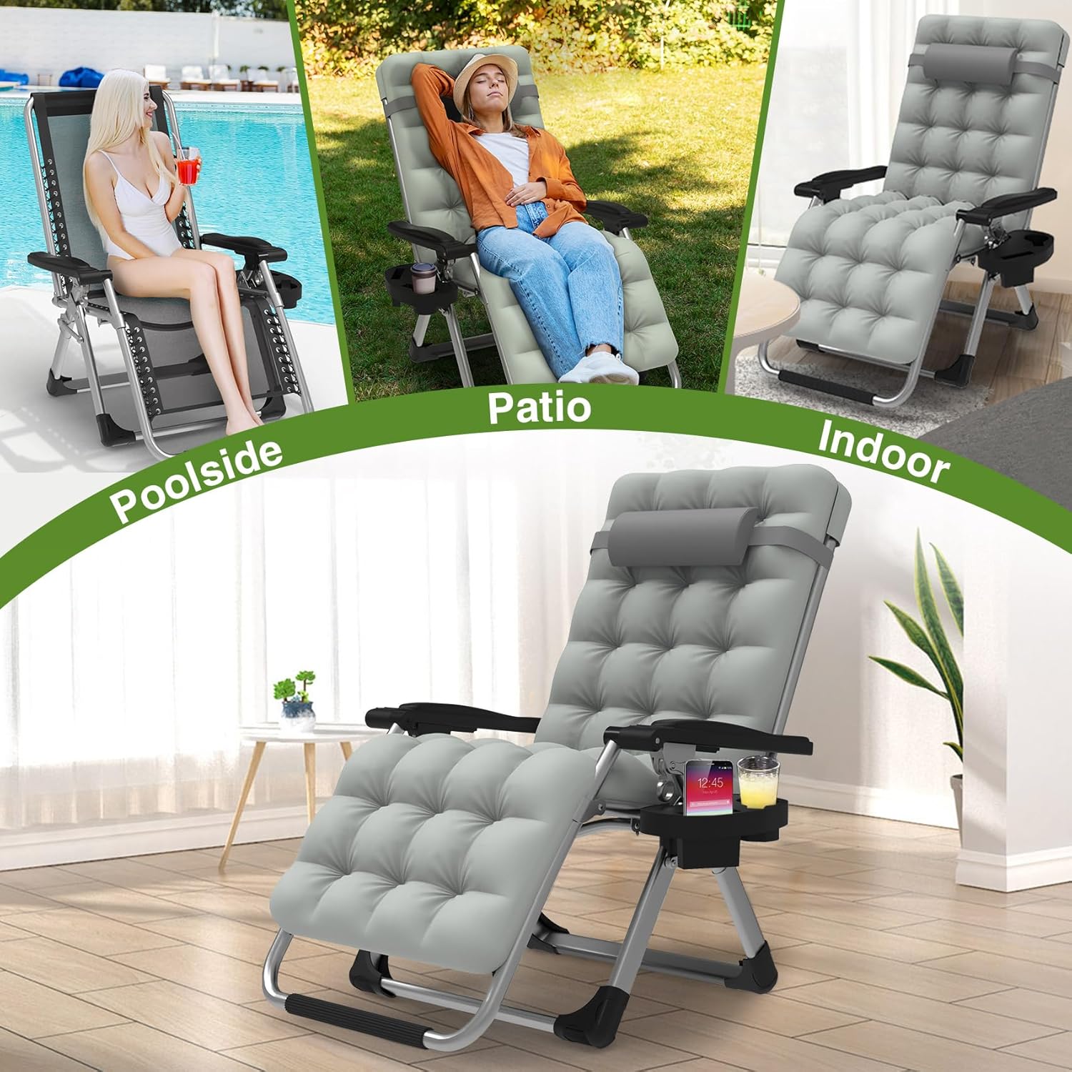 Suteck Zero Gravity – Silla reclinable de camping con cojín extraíble, bloqueo mejorado y soporte para tazas, sillas reclinables de patio
