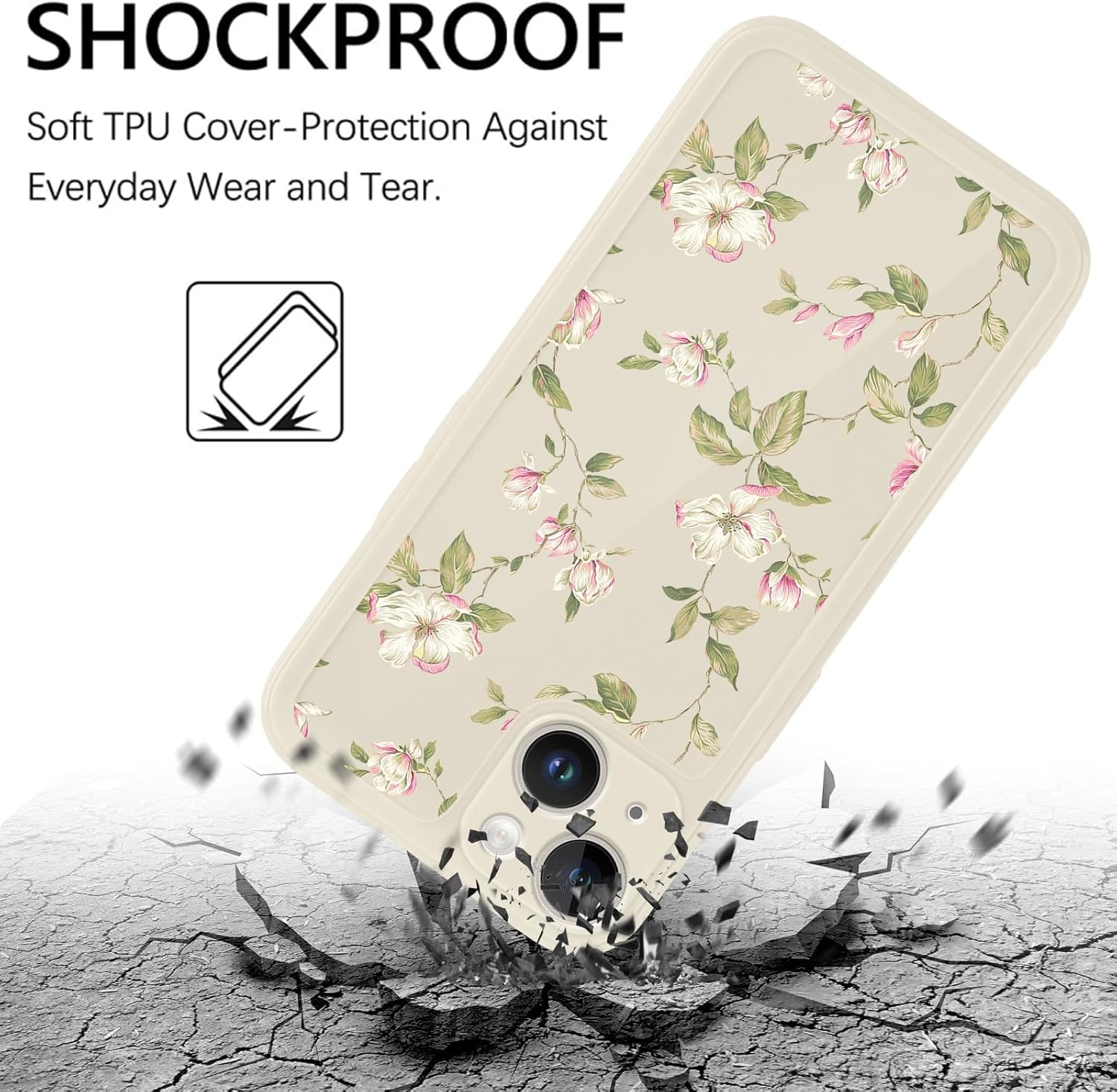Paquete de 2 fundas de teléfono con estampado de flores retro para Apple iPhone 14 de 6.1 pulgadas, carcasa de silicona suave TPU diseño floral a la