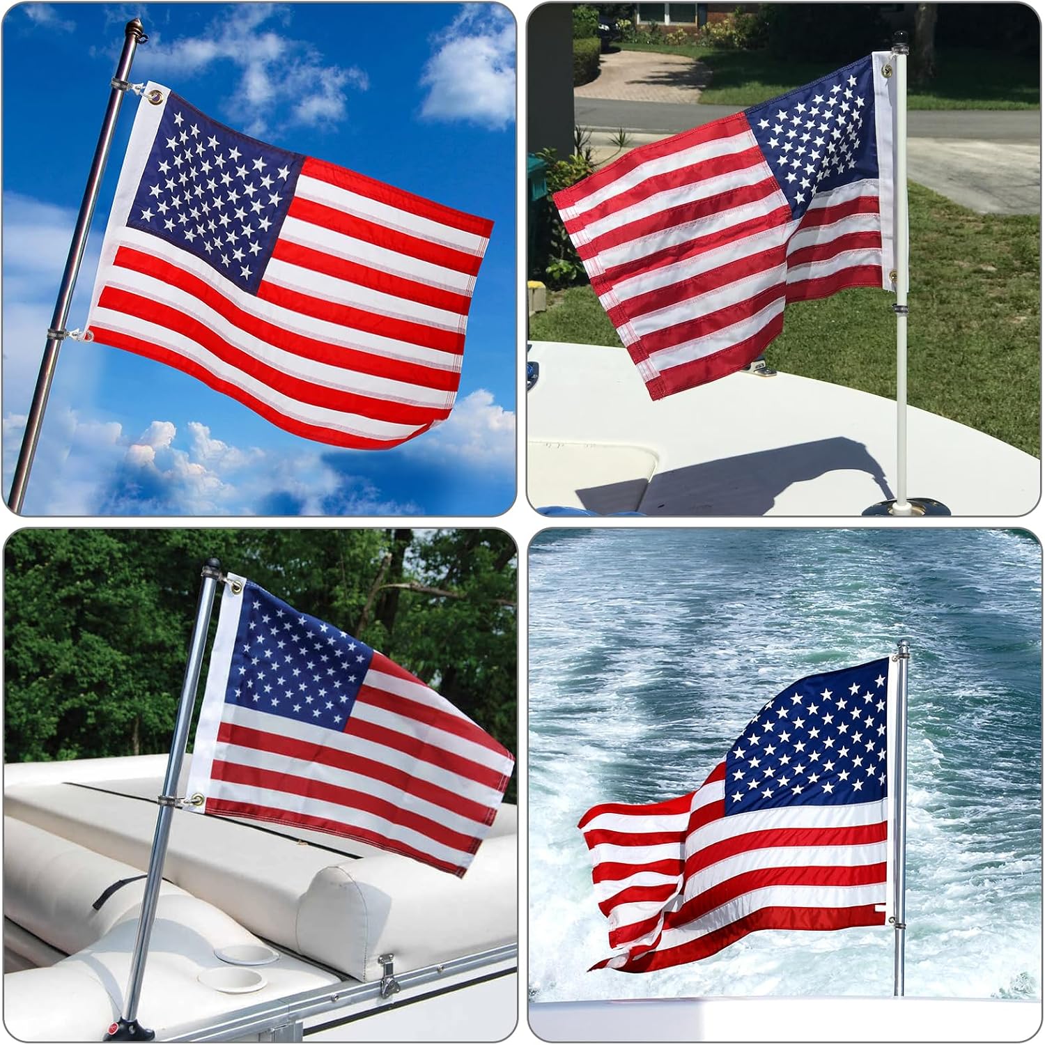 OwnMy Juego de 4 clips para asta de bandera con mosquetón, clips de bandera de barco, abrazaderas de metal para asta de bandera, anillos de asta de