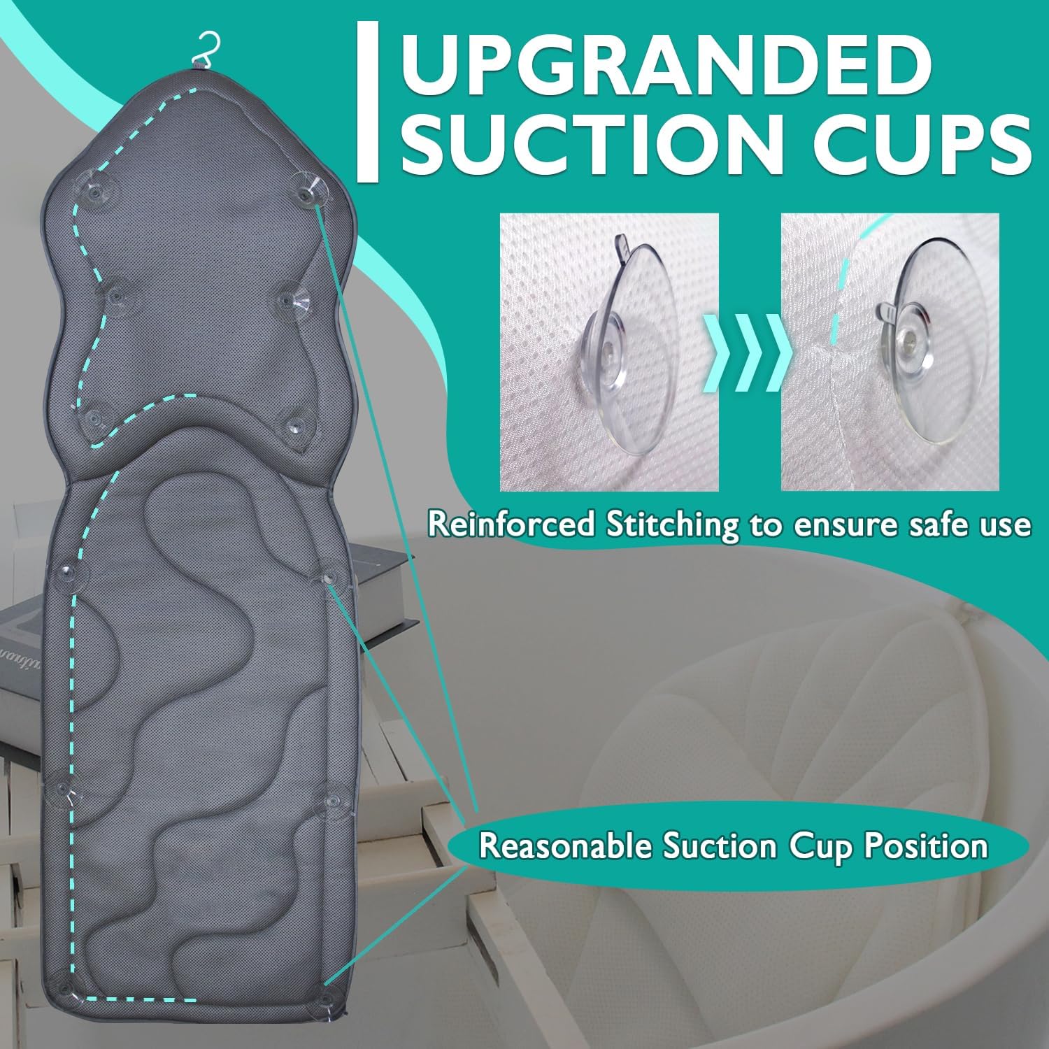 Almohadas de baño gruesas de cuerpo completo y cojín para bañera reposacabezas soporte de cuello hombro comodidad relajación accesorios de spa