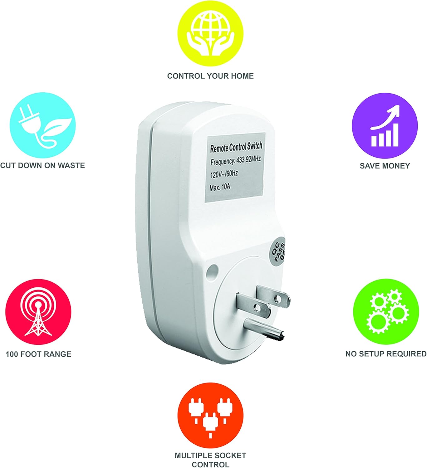 Beastron Interruptor de toma de corriente eléctrico con control remoto para luces y electrodomésticos con un rango de 100 pies, color blanco