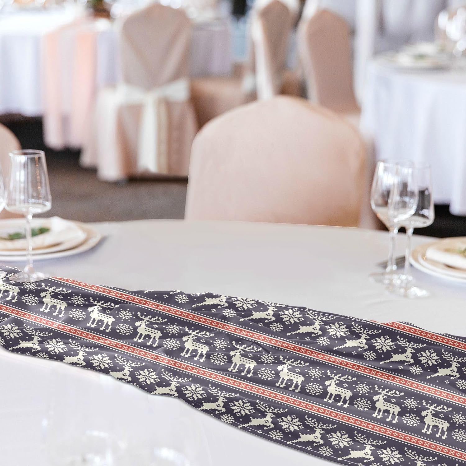 Christmas Deers Elks Table Runner for Dining Table Decor Christmas Table Runner 108 Inches Long