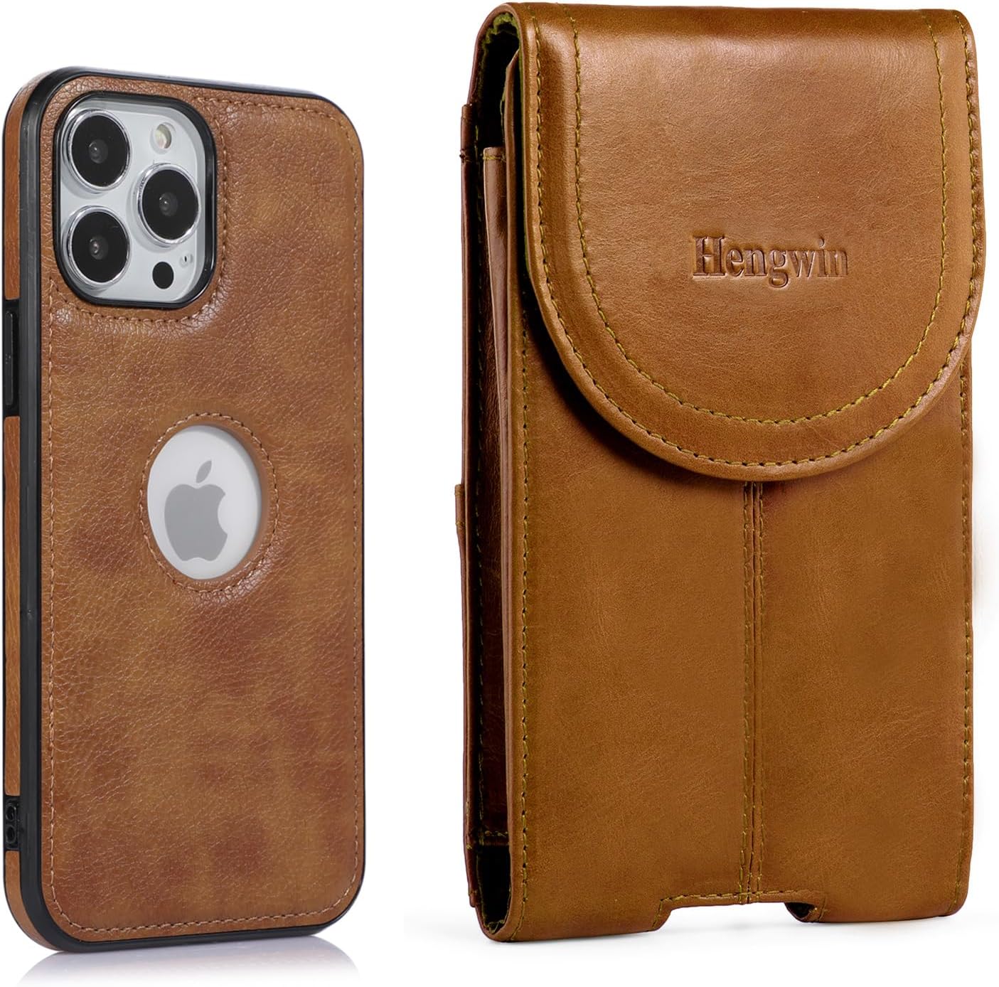 Hengwin Funda de piel auténtica 2 en 1 para teléfono celular compatible con iPhone 14 Pro Max iPhone 13 Pro Max, bolsa para cinturón con clip para
