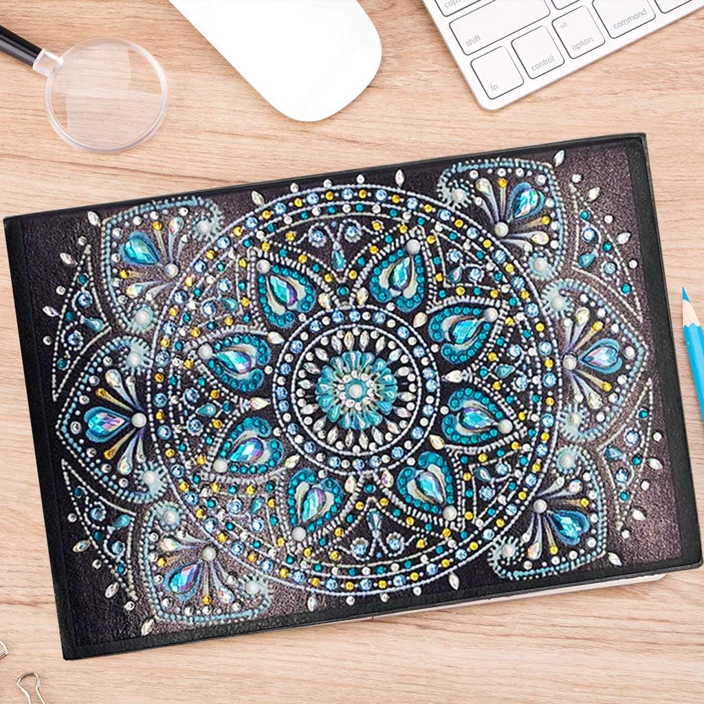 Paquete de 2 cuadernos de pintura de diamantes forrados, arte de diamantes 5D, cuaderno de punto de cruz, papel en blanco A5, cuaderno de notas de