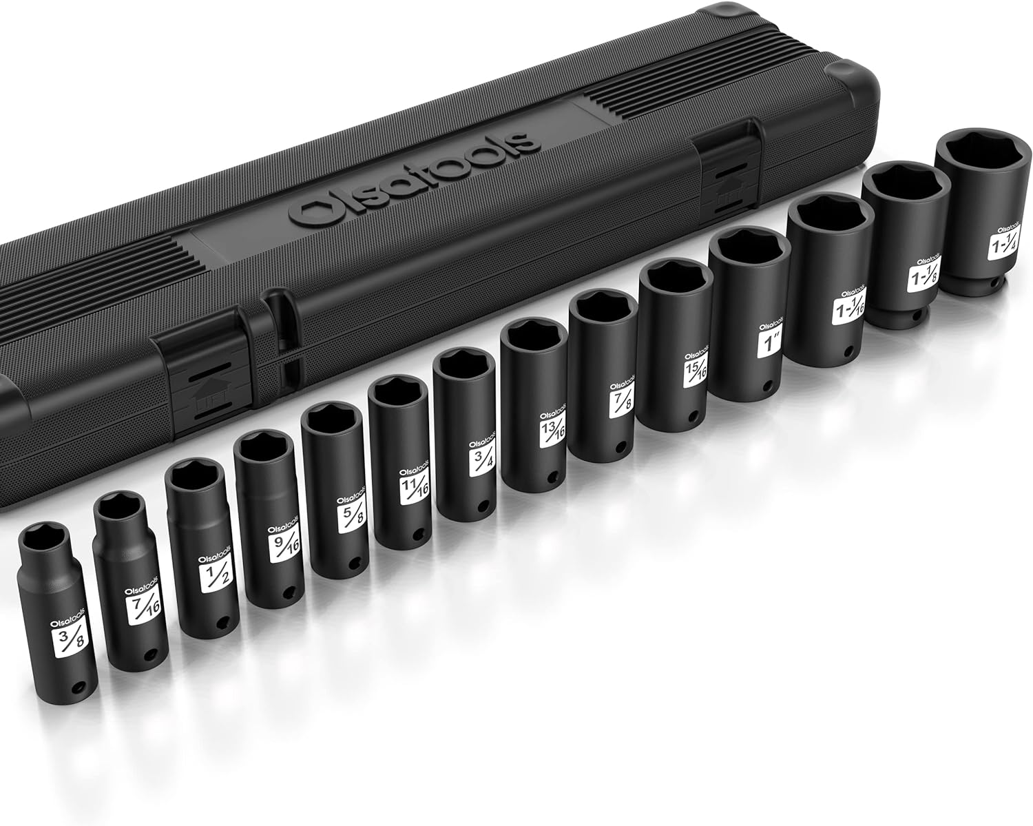 Olsa Tools Juego de dados de impacto profundo Cr-Mo SAE de 12 pulgada  14 piezas (38 pulgadas a 1-14 pulgadas)  CrMo de grado profesional  Diseño de