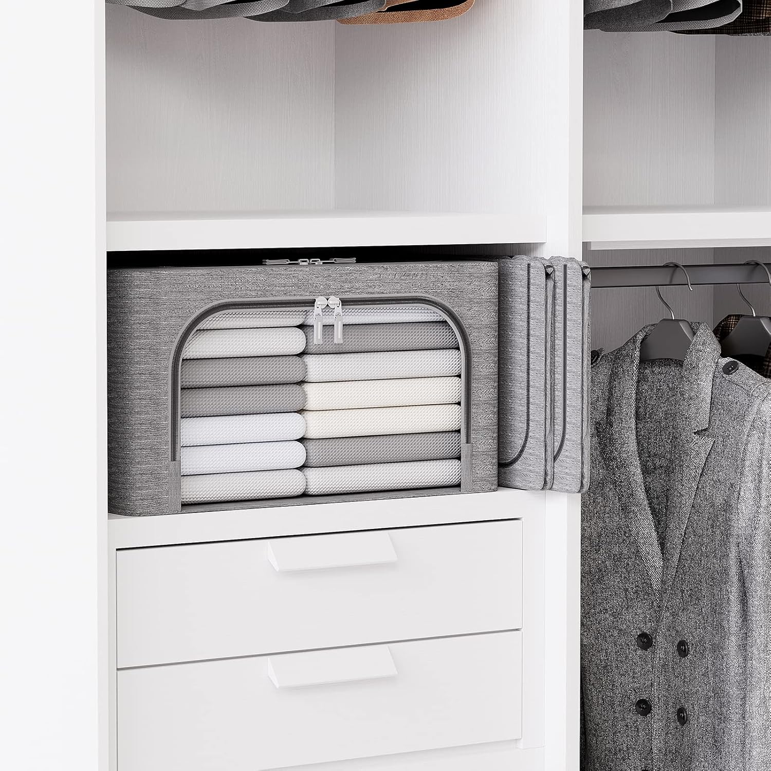 Paquete de 3 cajas de almacenamiento de ropa  Oxford plegable apilable contenedor organizador para ropa, marco de tela, bolsas de almacenamiento con