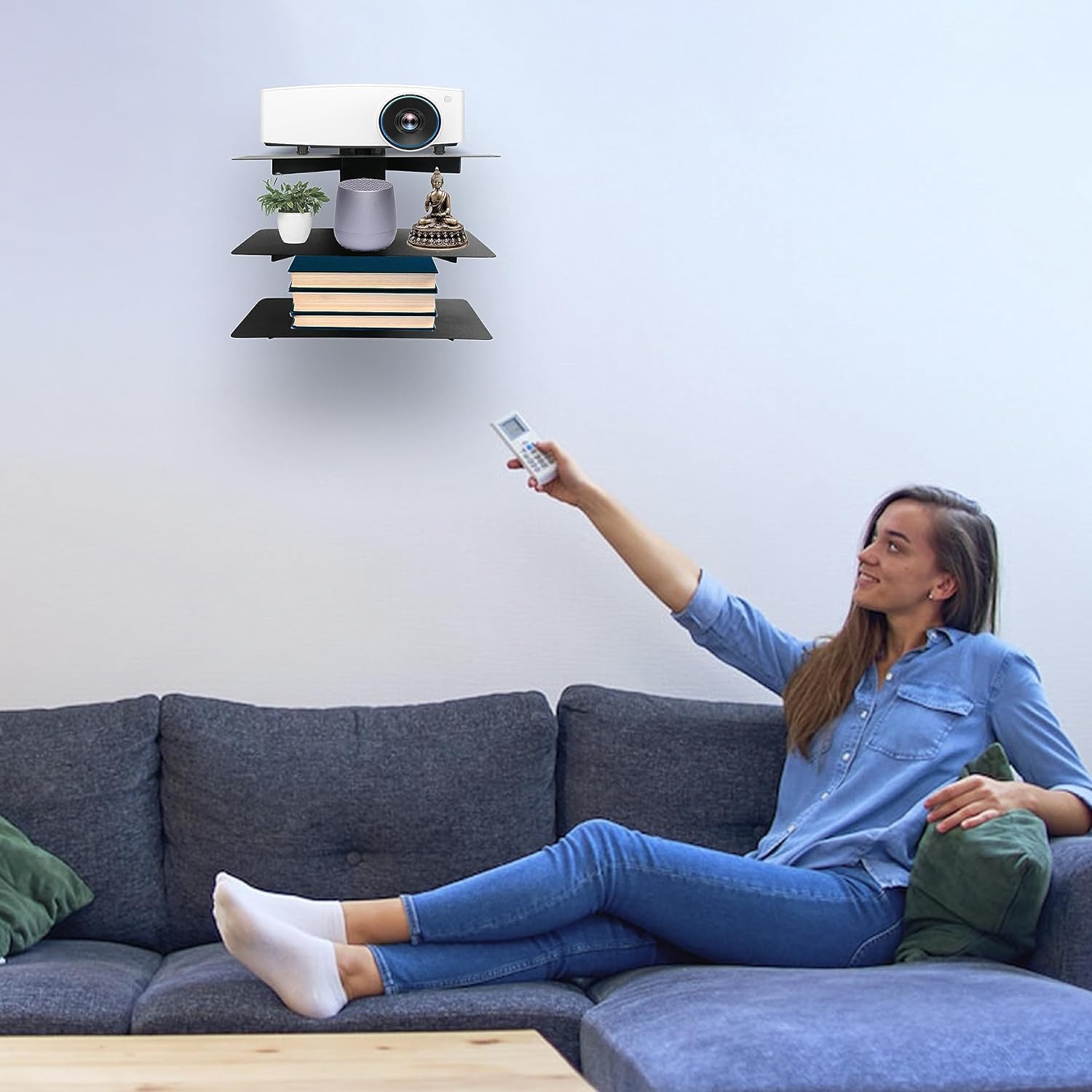 SIMOND STORE – Estante flotante de entretenimiento – Estante para proyector – Estante flotante de montaje en pared para reproductores de DVD,