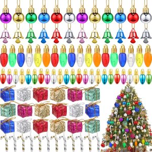 Honoson 320 adornos para árbol de Navidad, bolas de luz, cajas de regalo, campana, bastón de caramelo, decoración de árbol de Navidad, adornos Honoson 320 adornos para árbol de Navidad, bolas de luz, cajas de regalo, campana, bastón de caramelo, decoración de árbol de Navidad, adornos