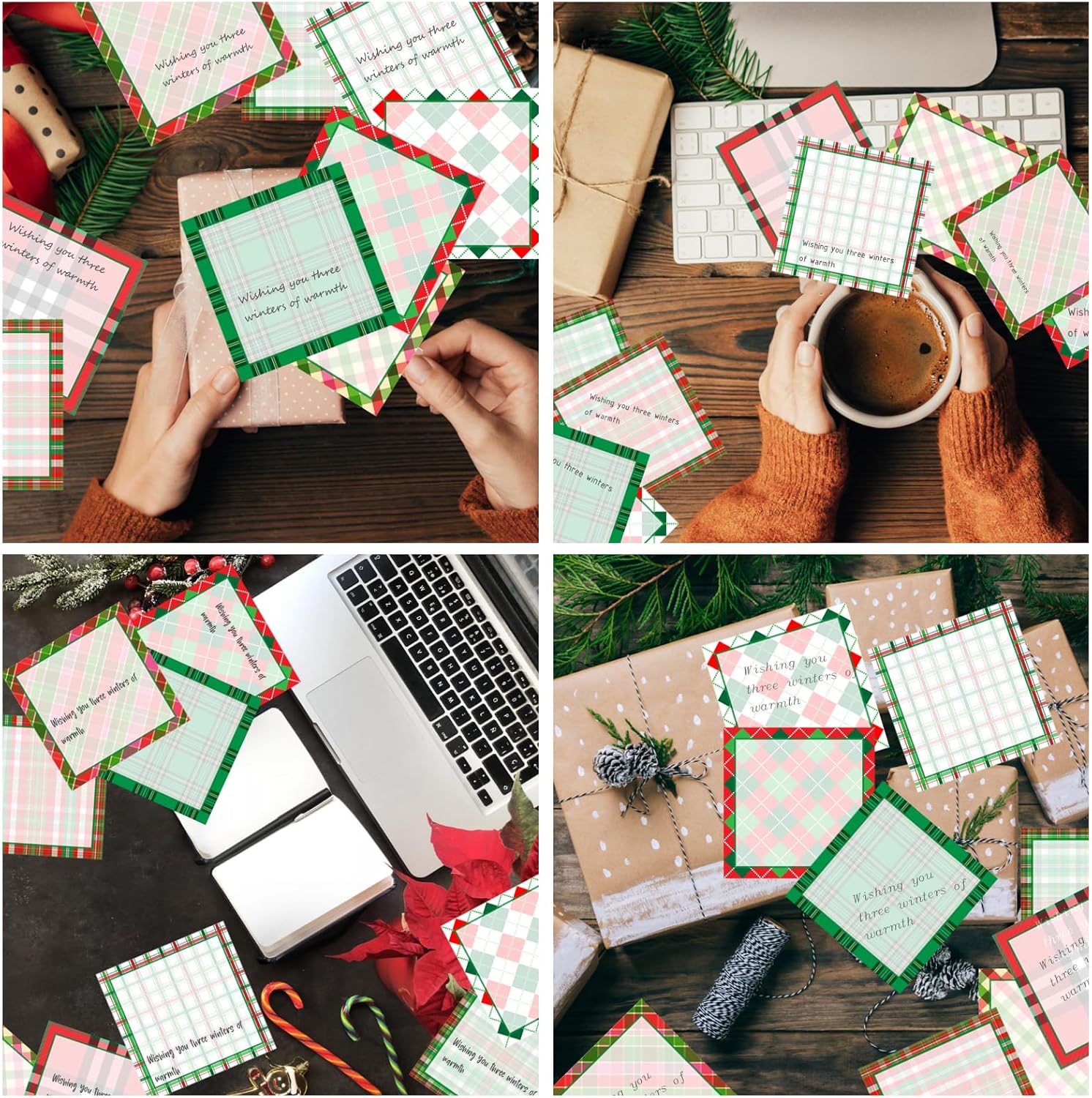 9 notas adhesivas a cuadros de Navidad, diseño de cuadros de Navidad, bloc de notas autoadhesivas, notas adhesivas vintage para escuela, oficina,