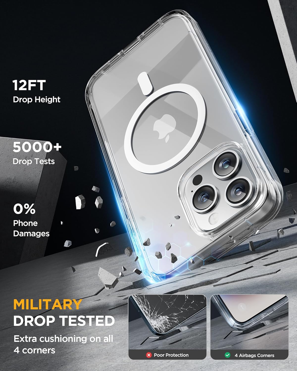 Miracase Funda magnética para iPhone 15 Pro compatible con MagSafe Funda protectora de cuerpo completo con protector de pantalla de vidrio integrado