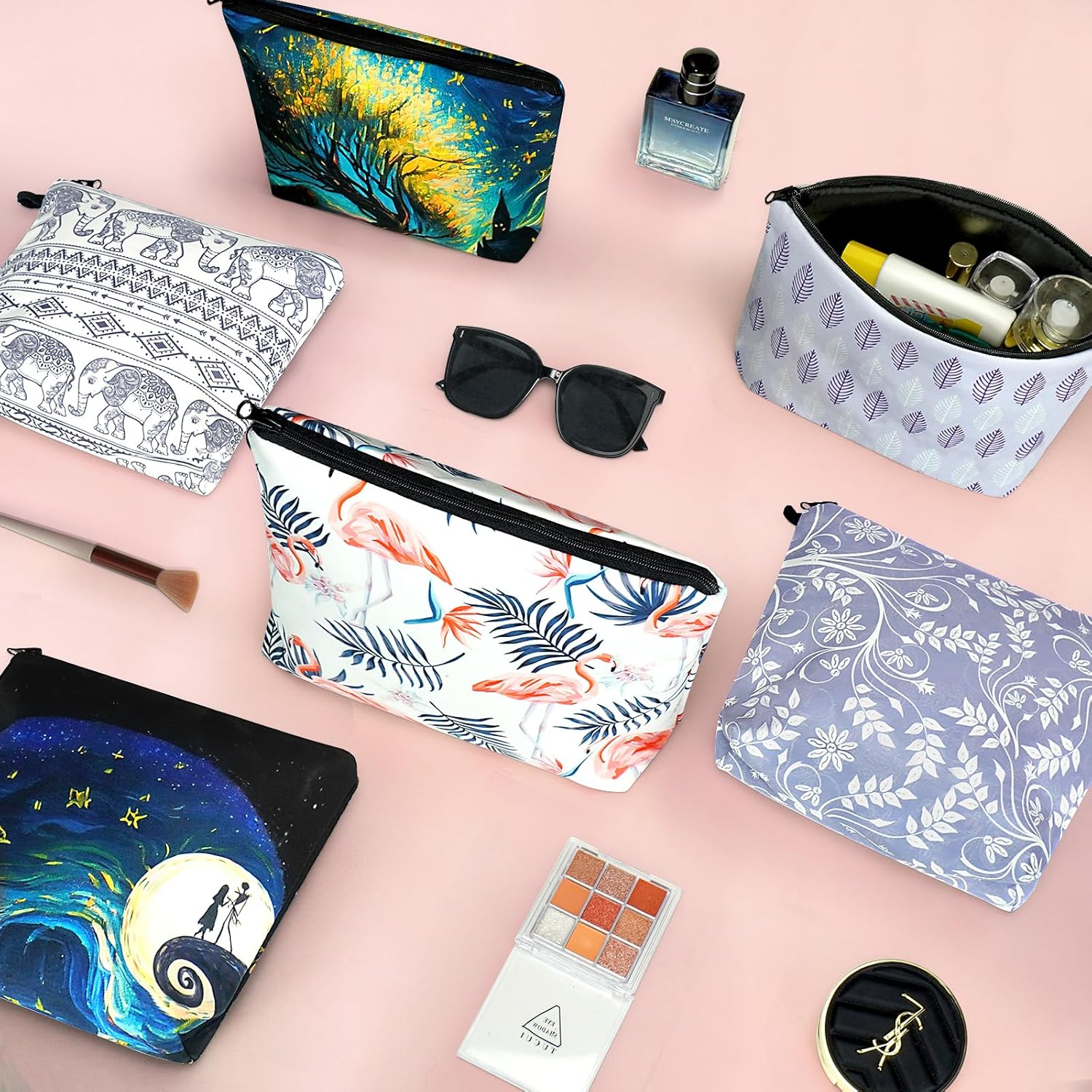 Noozion Juego de 2 bolsas de cosméticos resistentes al agua, bolsas de maquillaje espaciosas, bolsa de aseo de viaje, organizador de cosméticos,